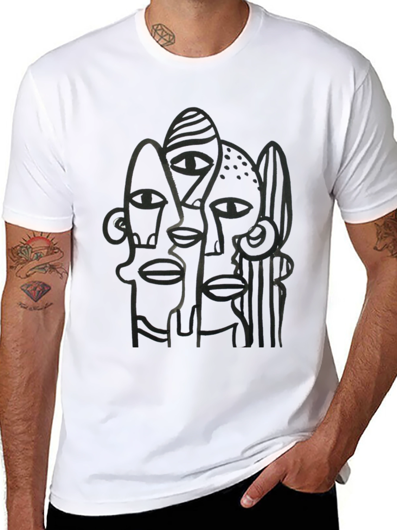 Abstract Faces Black Graphic Tee