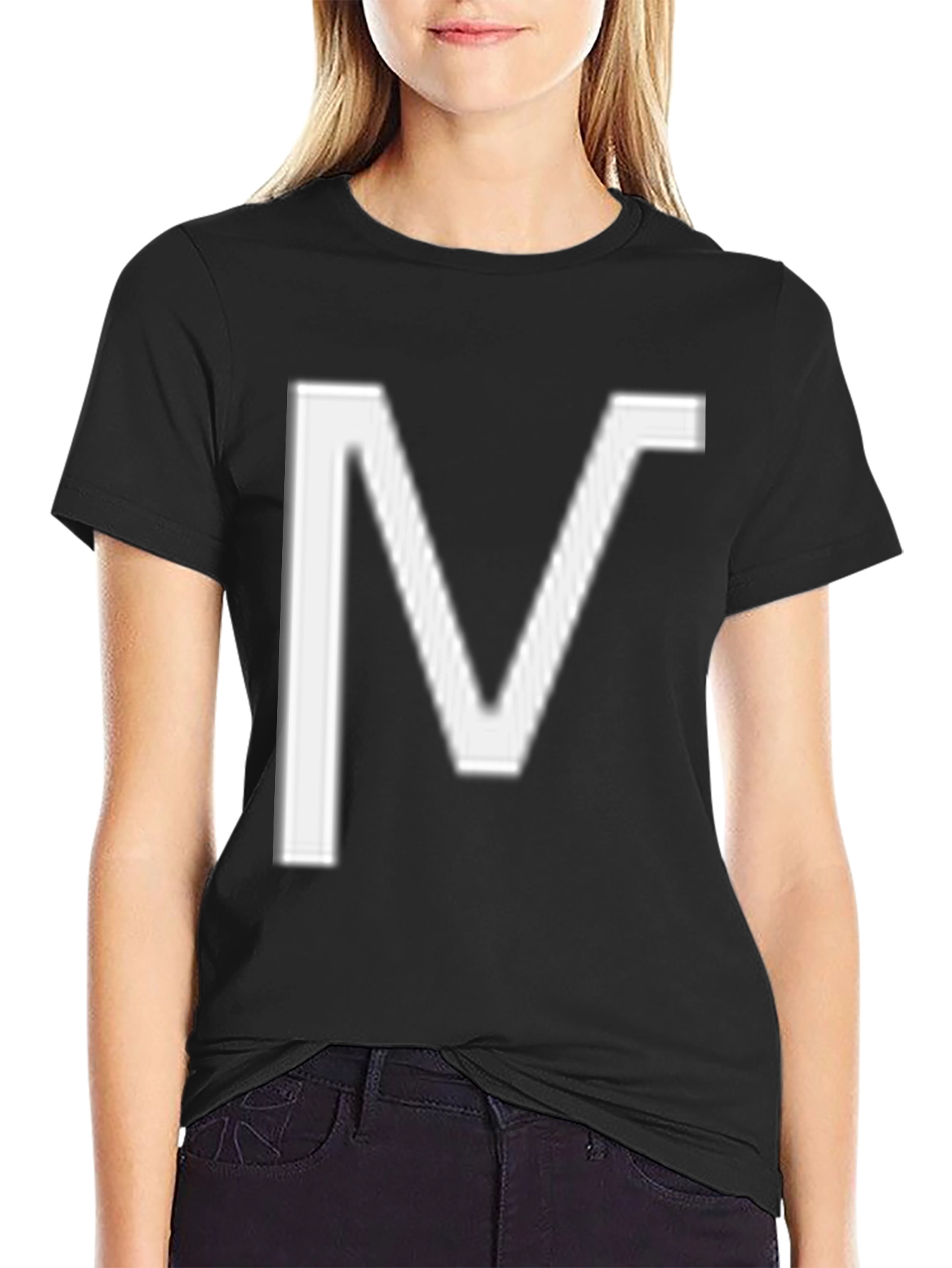 Bold V Graphic Tee - Black Cotton Blend