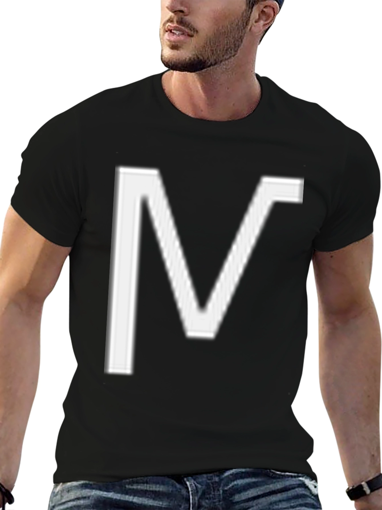 Bold V Graphic Tee - Black Cotton Blend