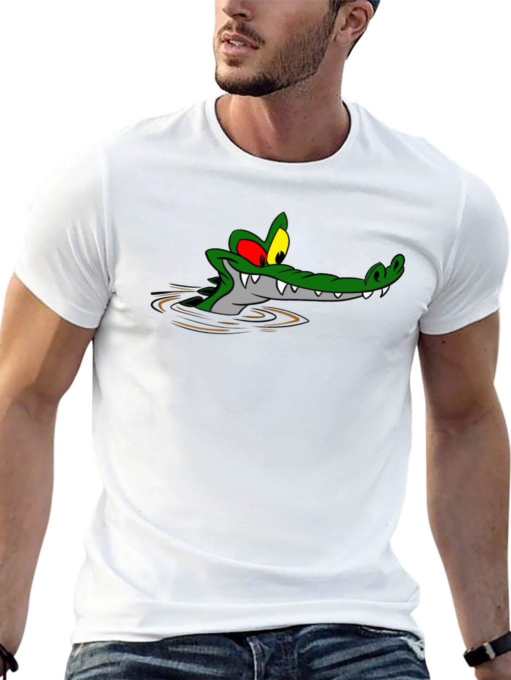 Cartoon Alligator Black T-Shirt