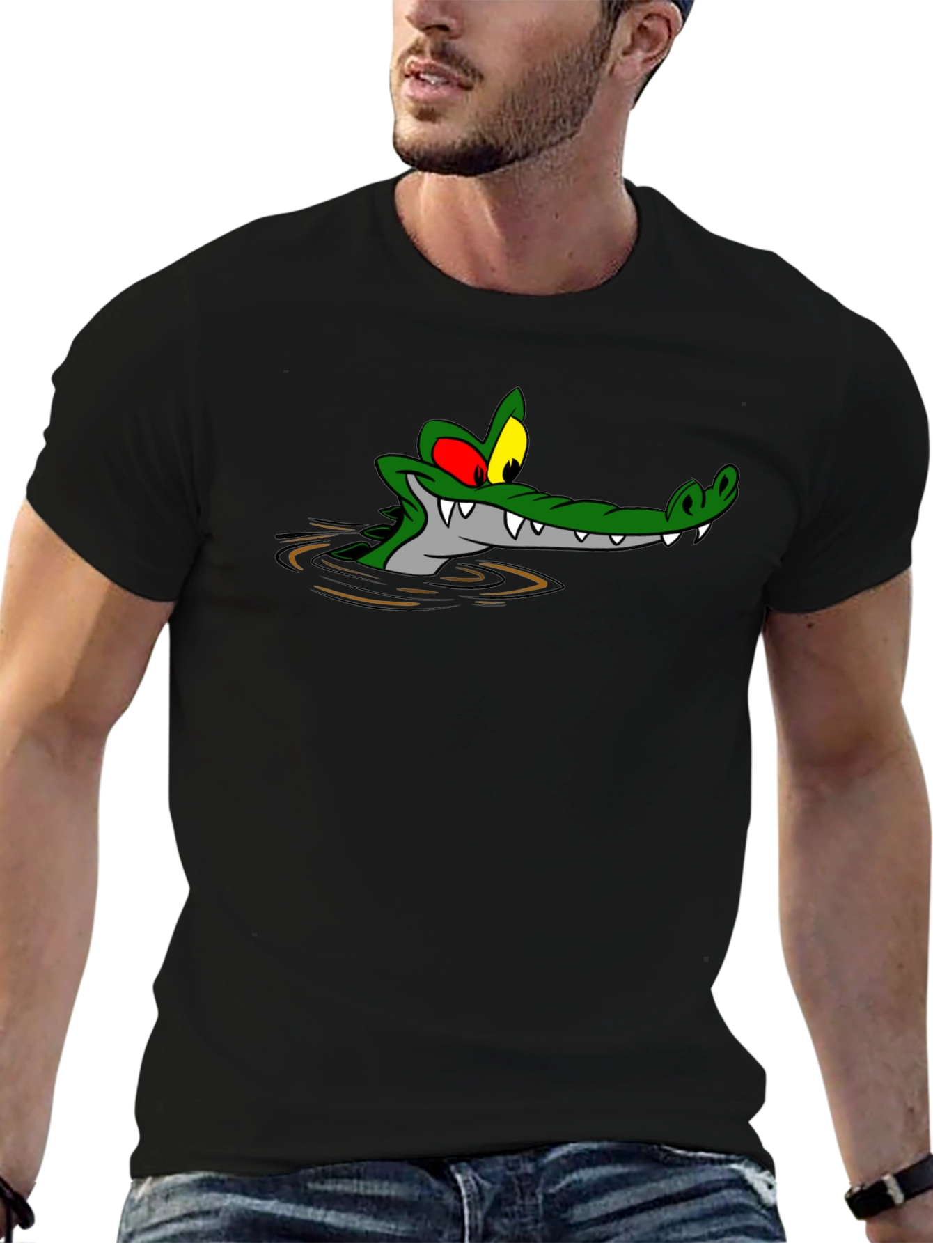 Cartoon Alligator Black T-Shirt