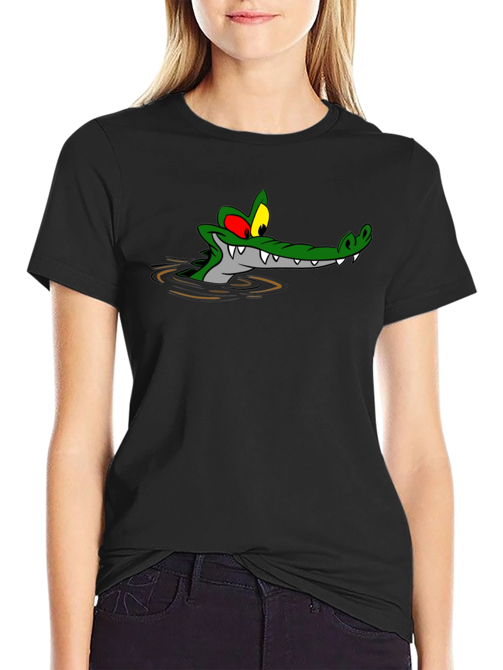 Cartoon Alligator Black T-Shirt