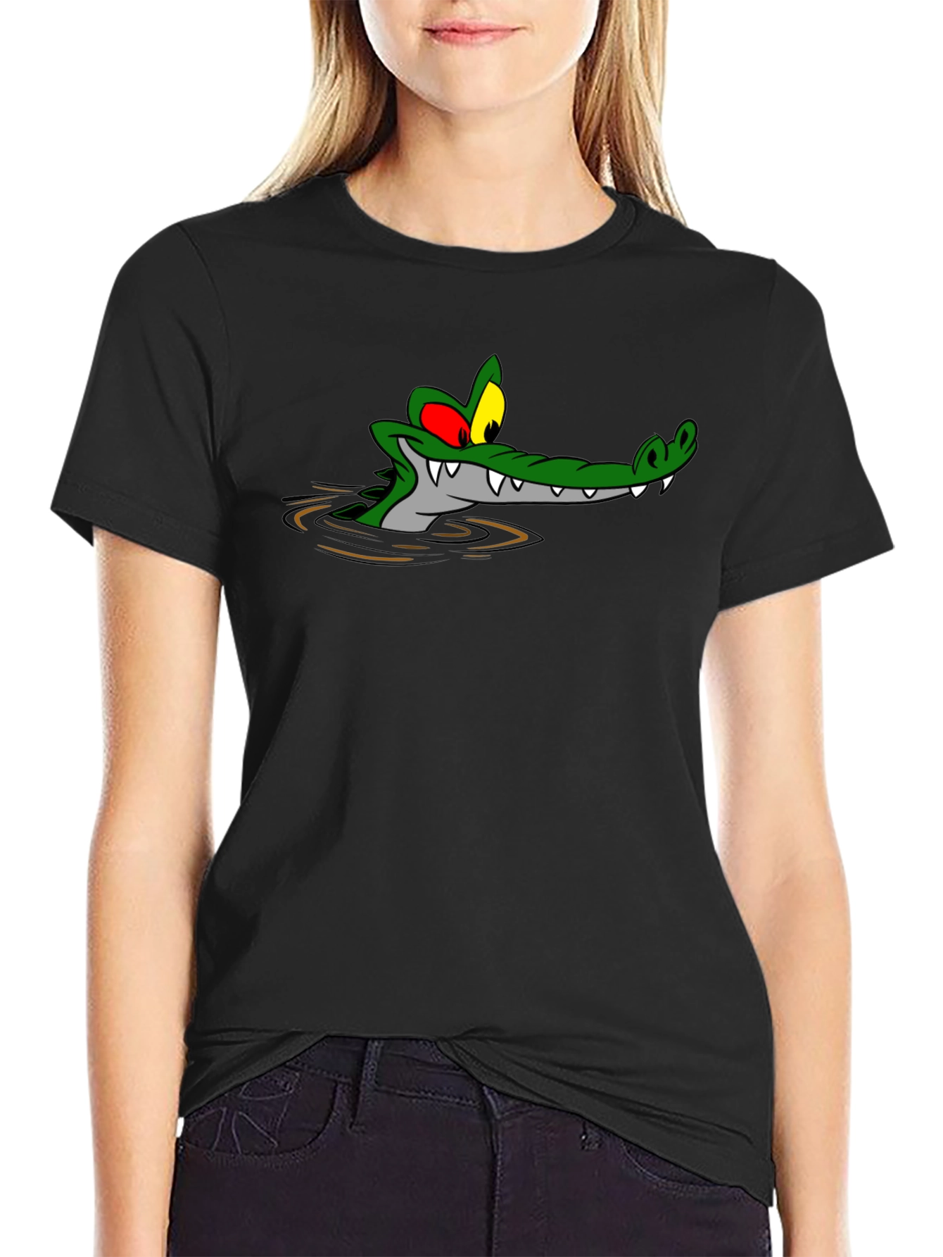Cartoon Alligator Black T-Shirt