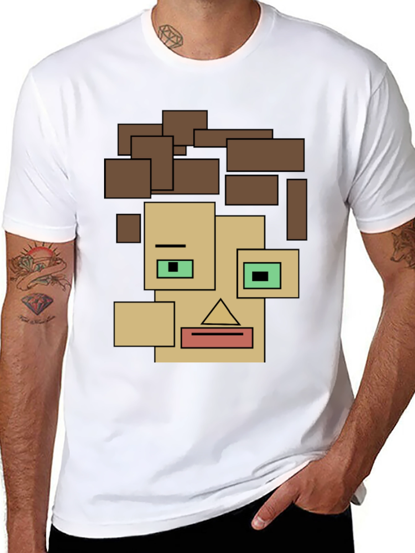 Abstract Block Face Tee - Modern Art Graphic Shirt