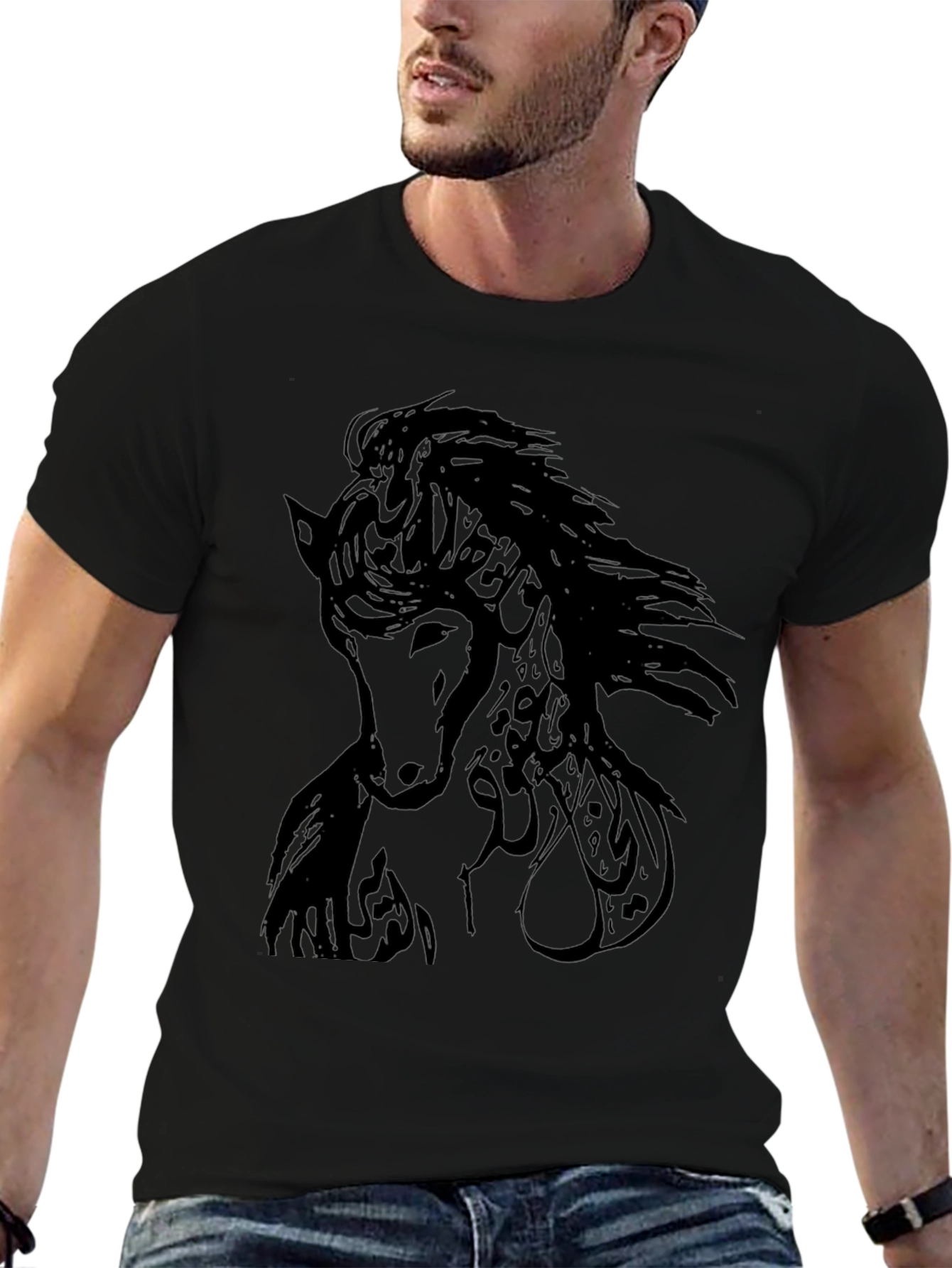Black Horse Graphic T-Shirt - Stylish Mens Tee