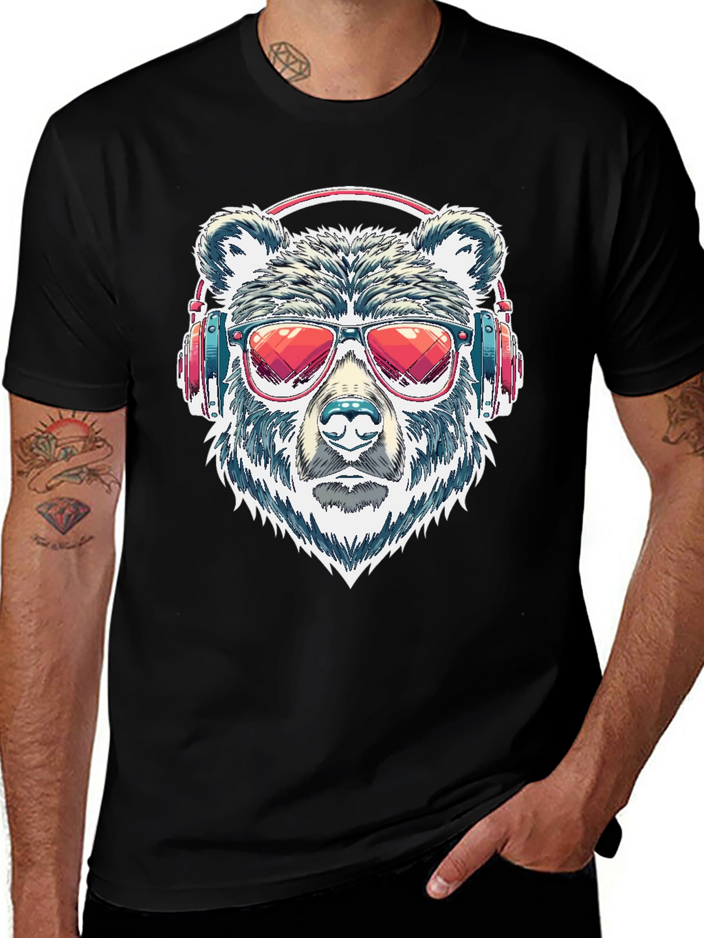Cool Bear with Headphones Graphic T-Shirt