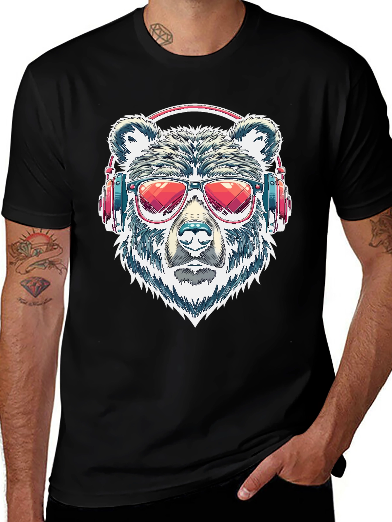 Cool Bear with Headphones Graphic T-Shirt