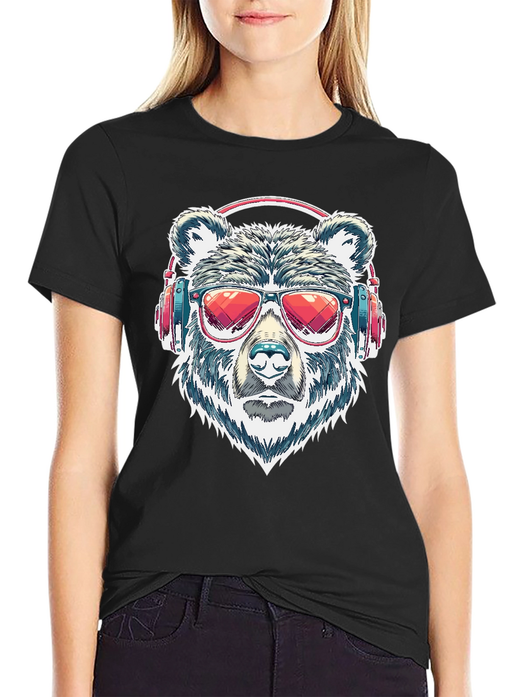 Cool Bear with Headphones Graphic T-Shirt