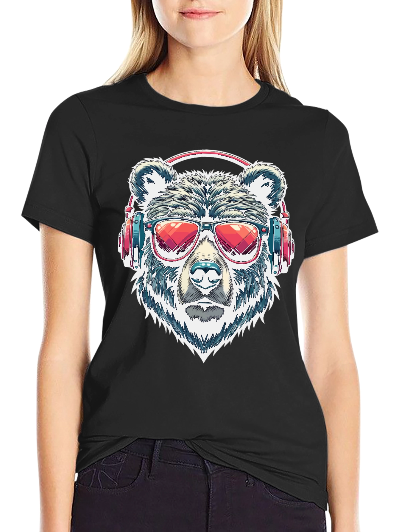 Cool Bear with Headphones Graphic T-Shirt