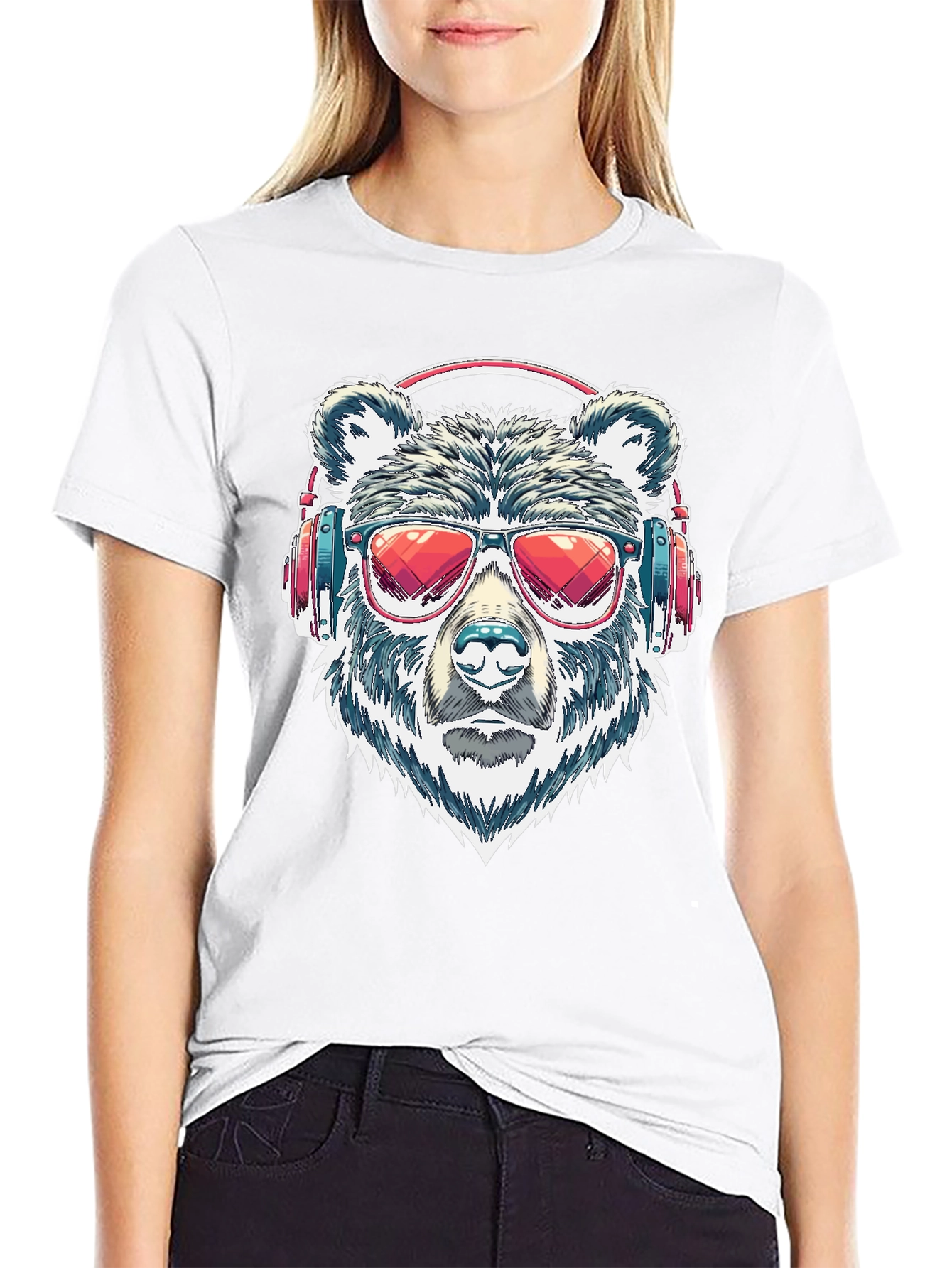 Cool Bear with Headphones Graphic T-Shirt