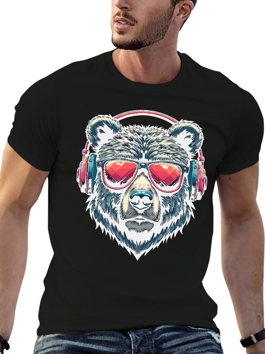 Cool Bear with Headphones Graphic T-Shirt