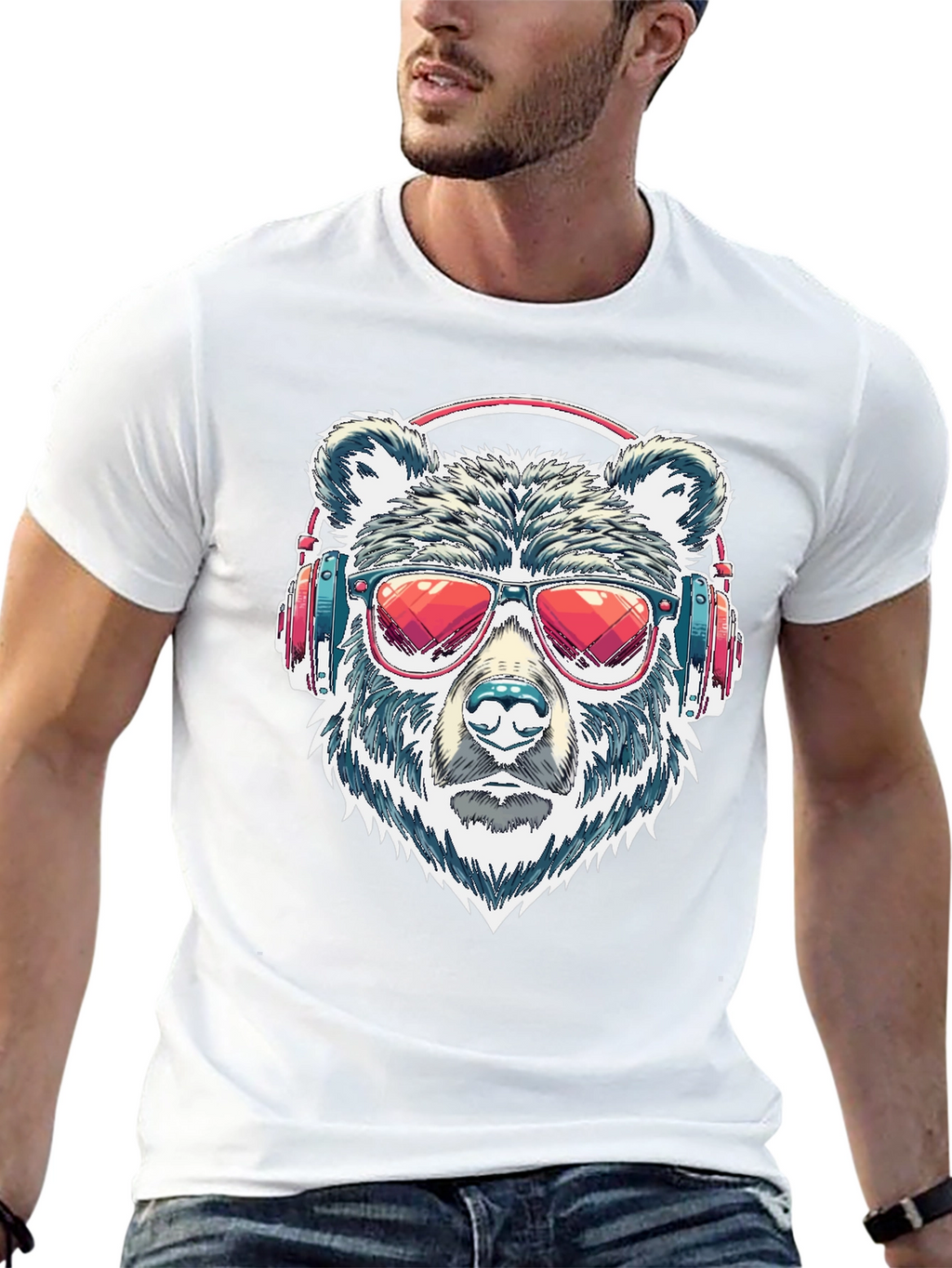 Cool Bear with Headphones Graphic T-Shirt