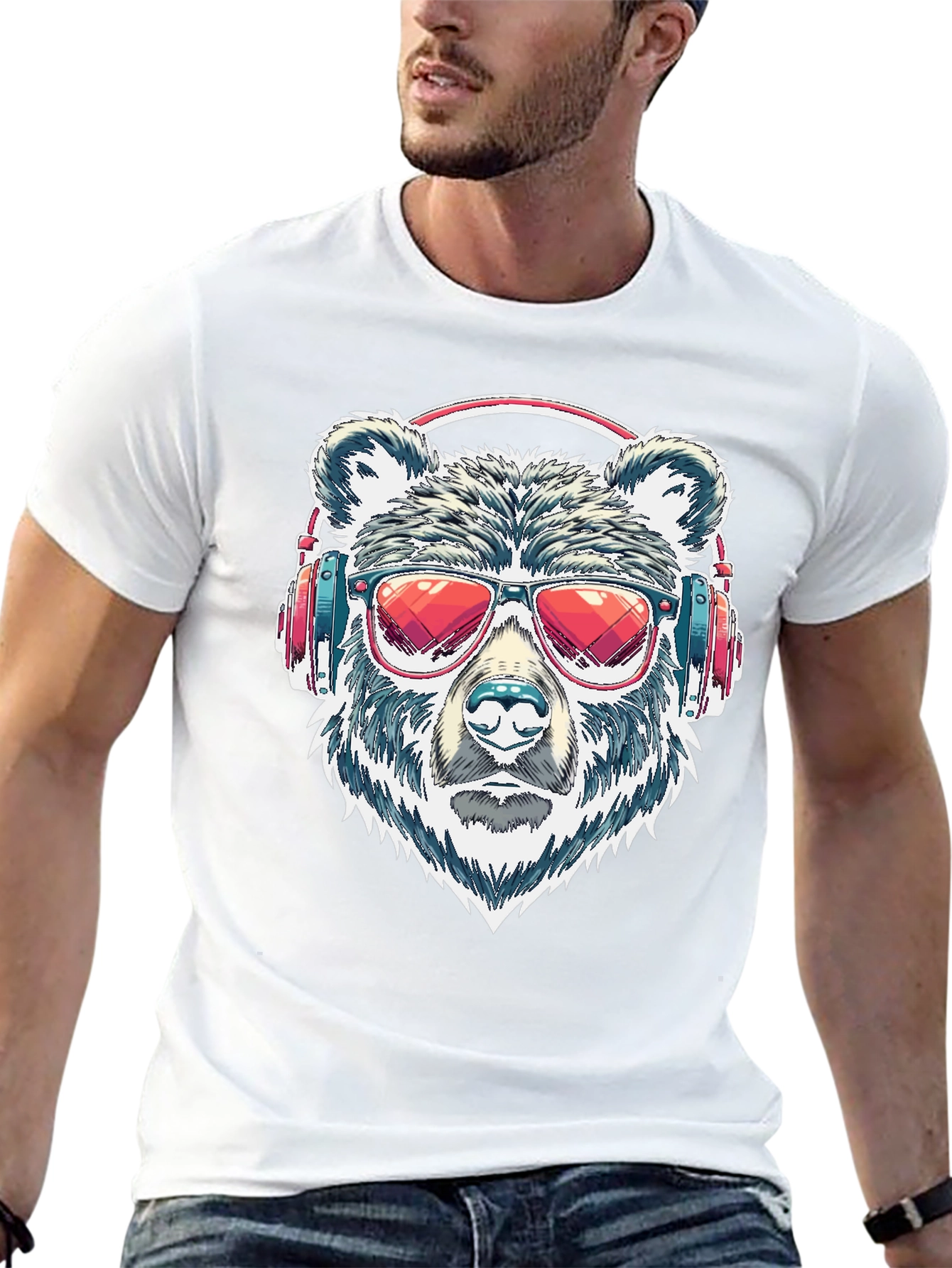 Cool Bear with Headphones Graphic T-Shirt