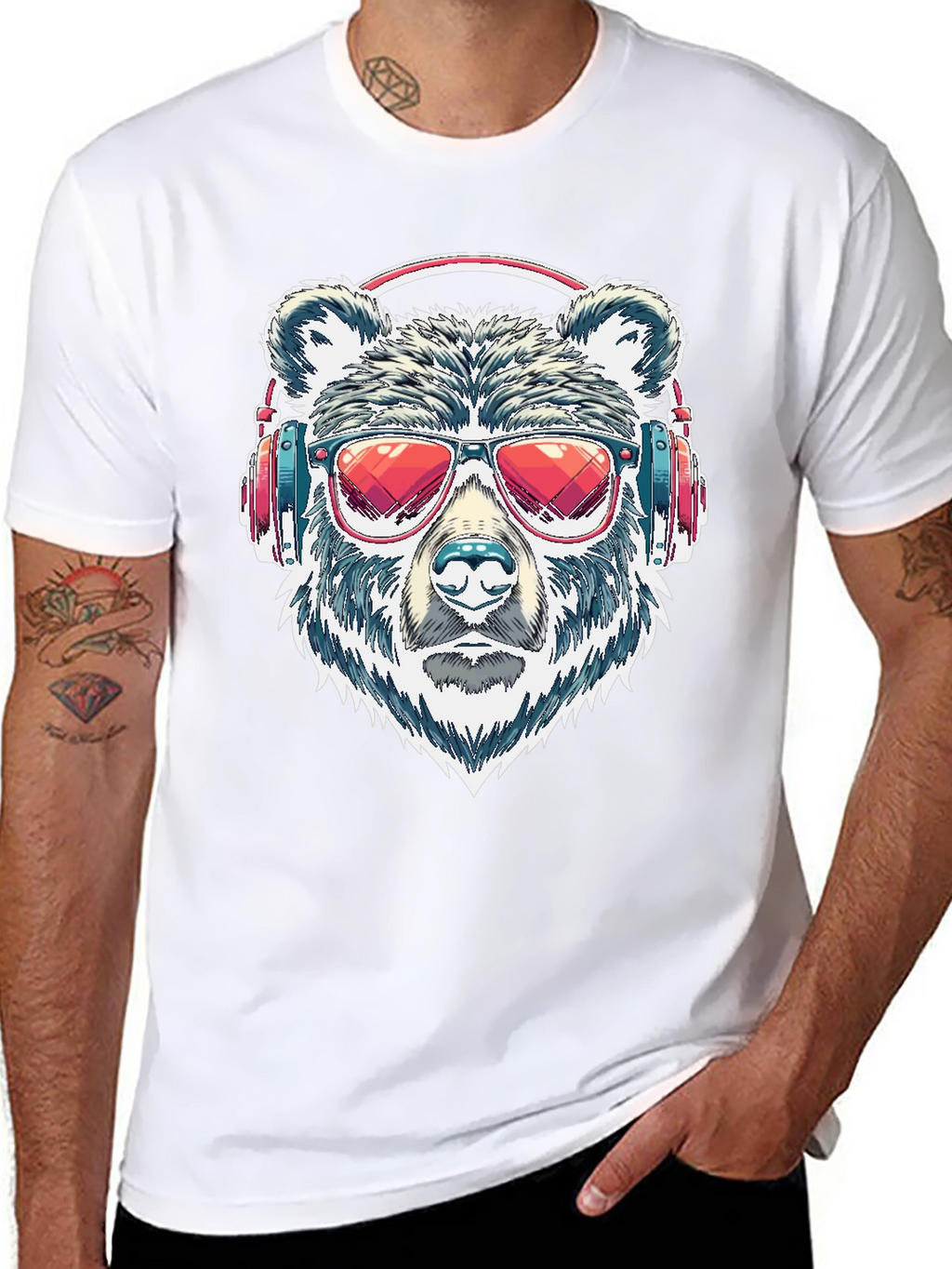 Cool Bear with Headphones Graphic T-Shirt
