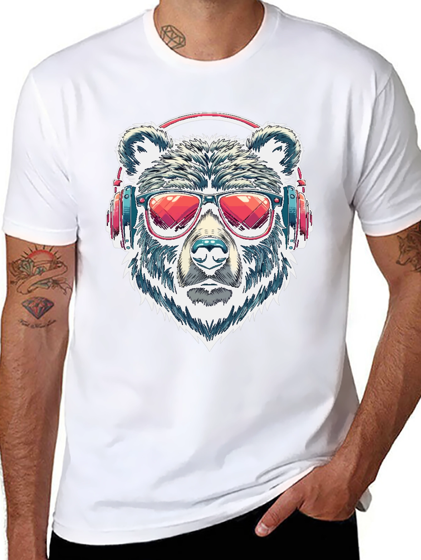 Cool Bear with Headphones Graphic T-Shirt