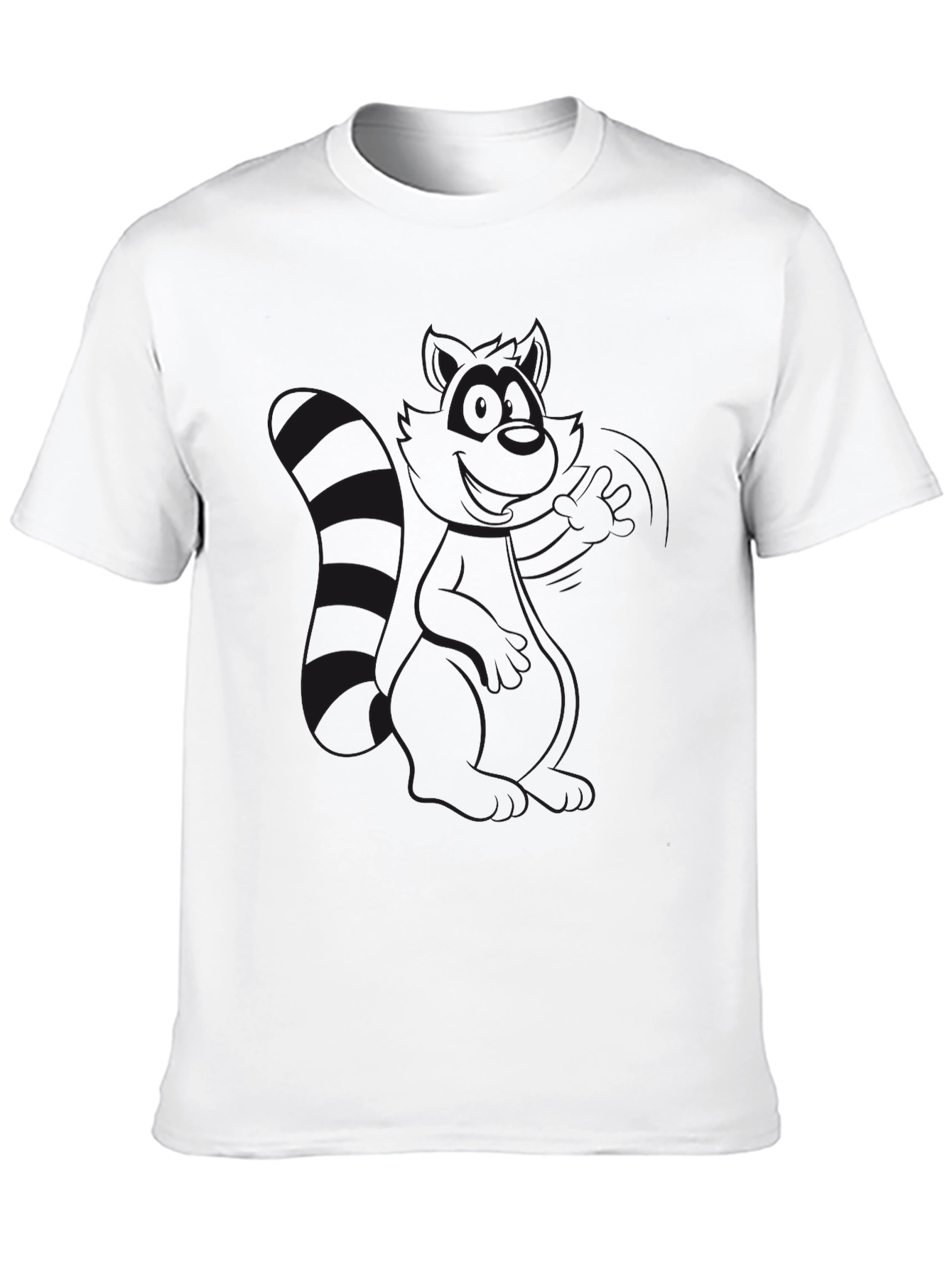 Black Crew Neck T-Shirt - Raccoon Design