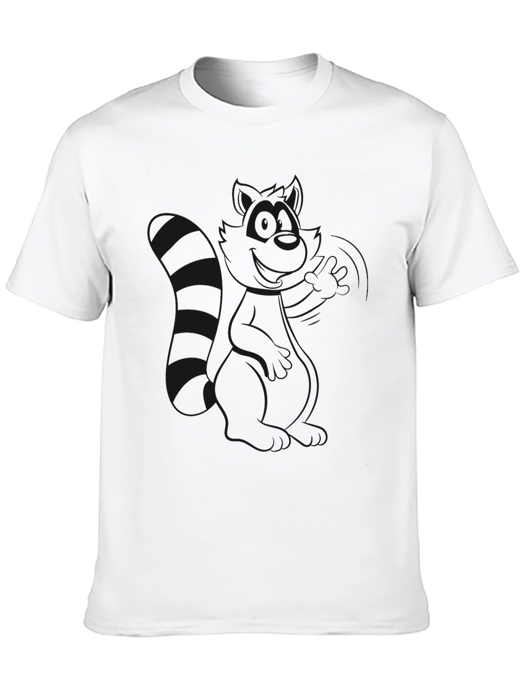 Black Crew Neck T-Shirt - Raccoon Design