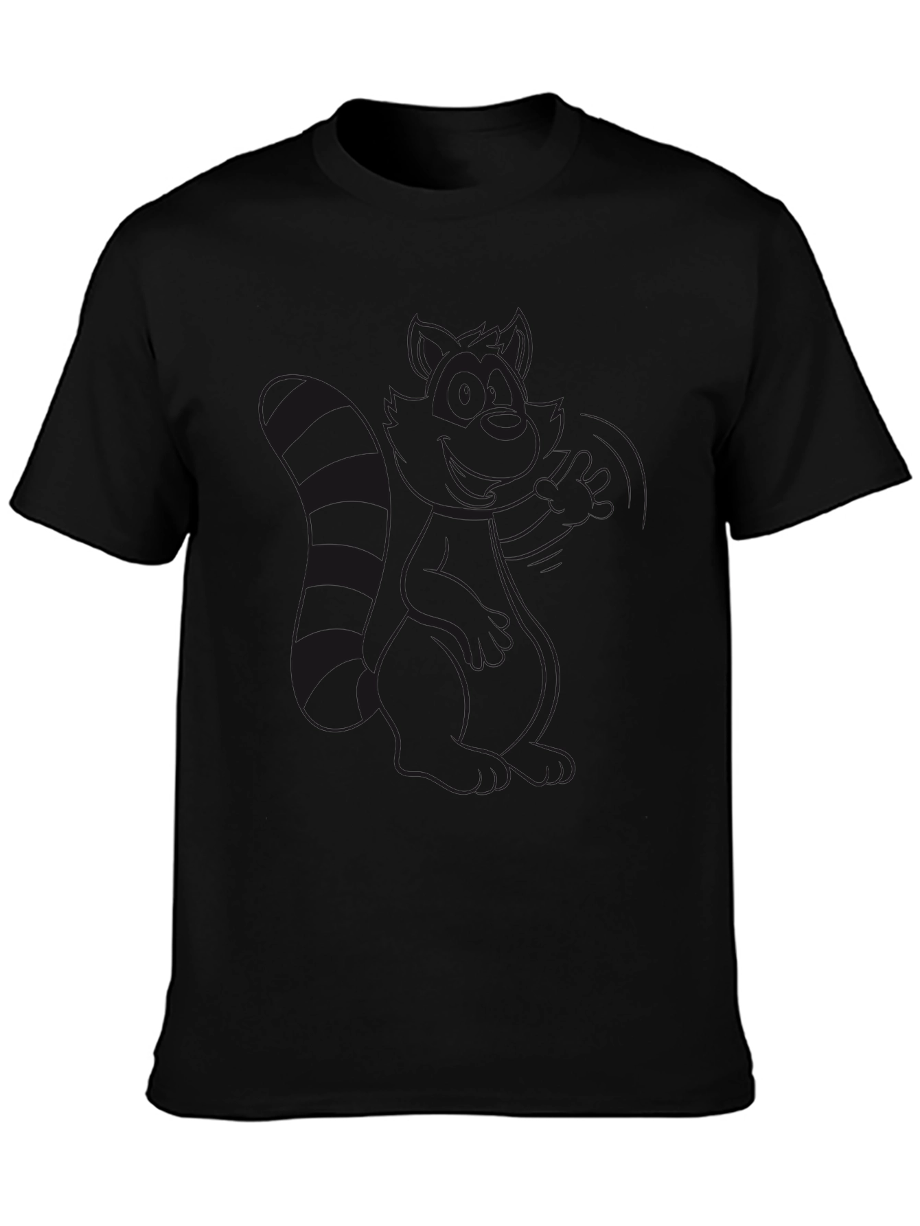 Black Crew Neck T-Shirt - Raccoon Design