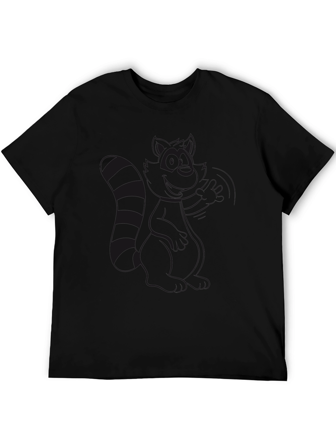 Black Crew Neck T-Shirt - Raccoon Design