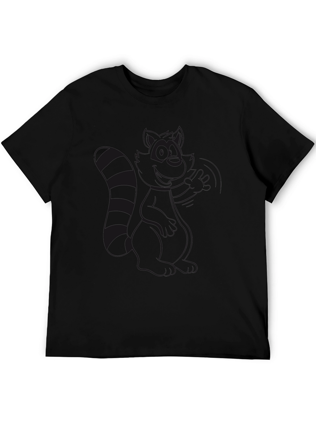 Black Crew Neck T-Shirt - Raccoon Design