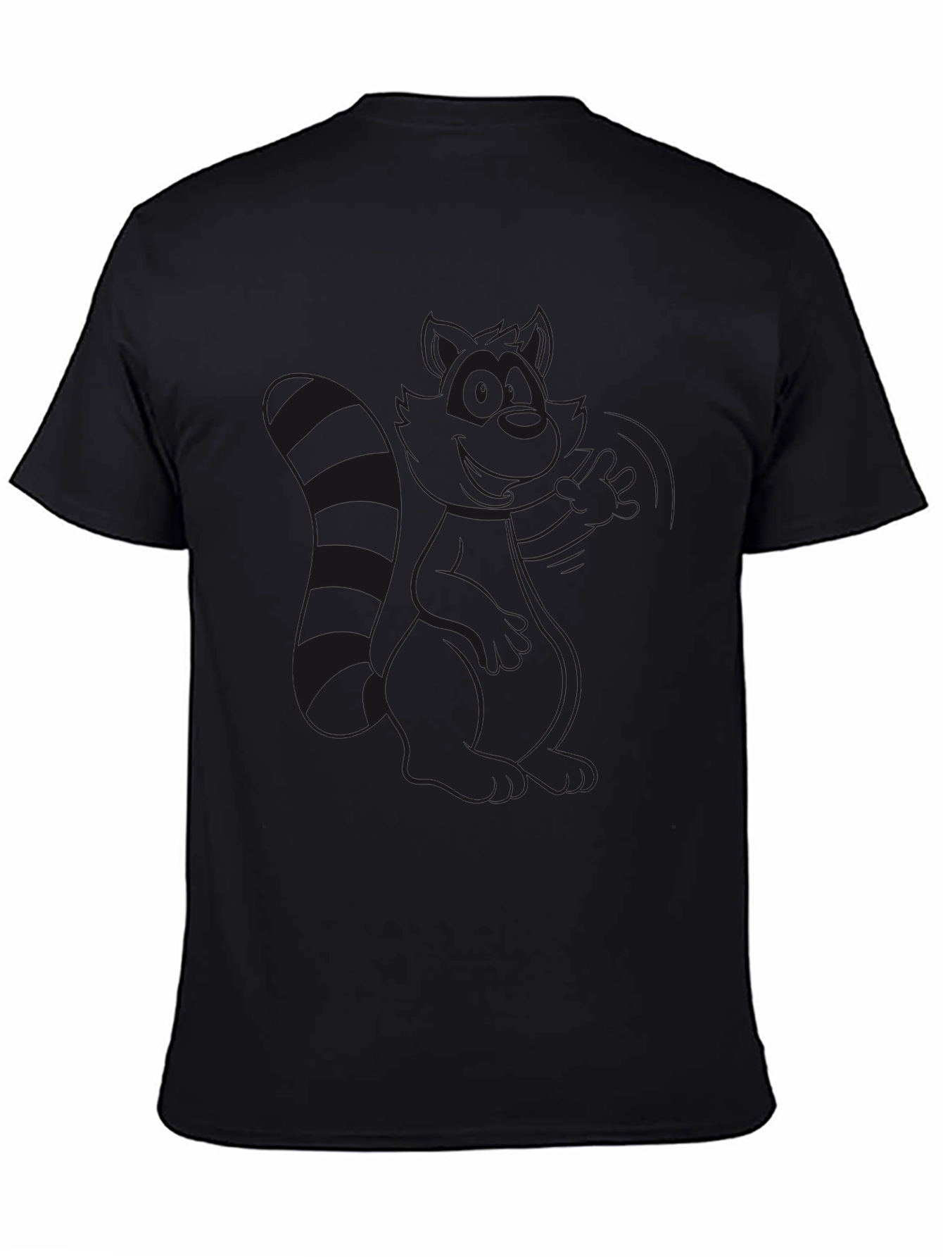 Black Crew Neck T-Shirt - Raccoon Design