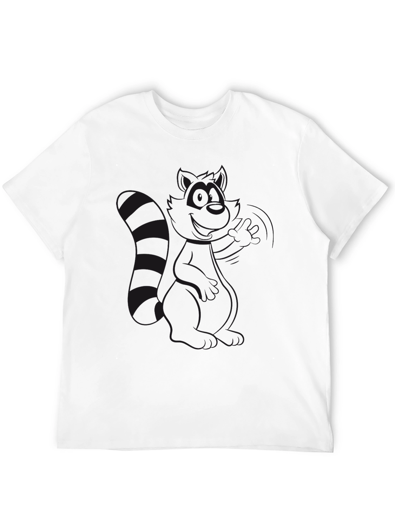 Black Crew Neck T-Shirt - Raccoon Design