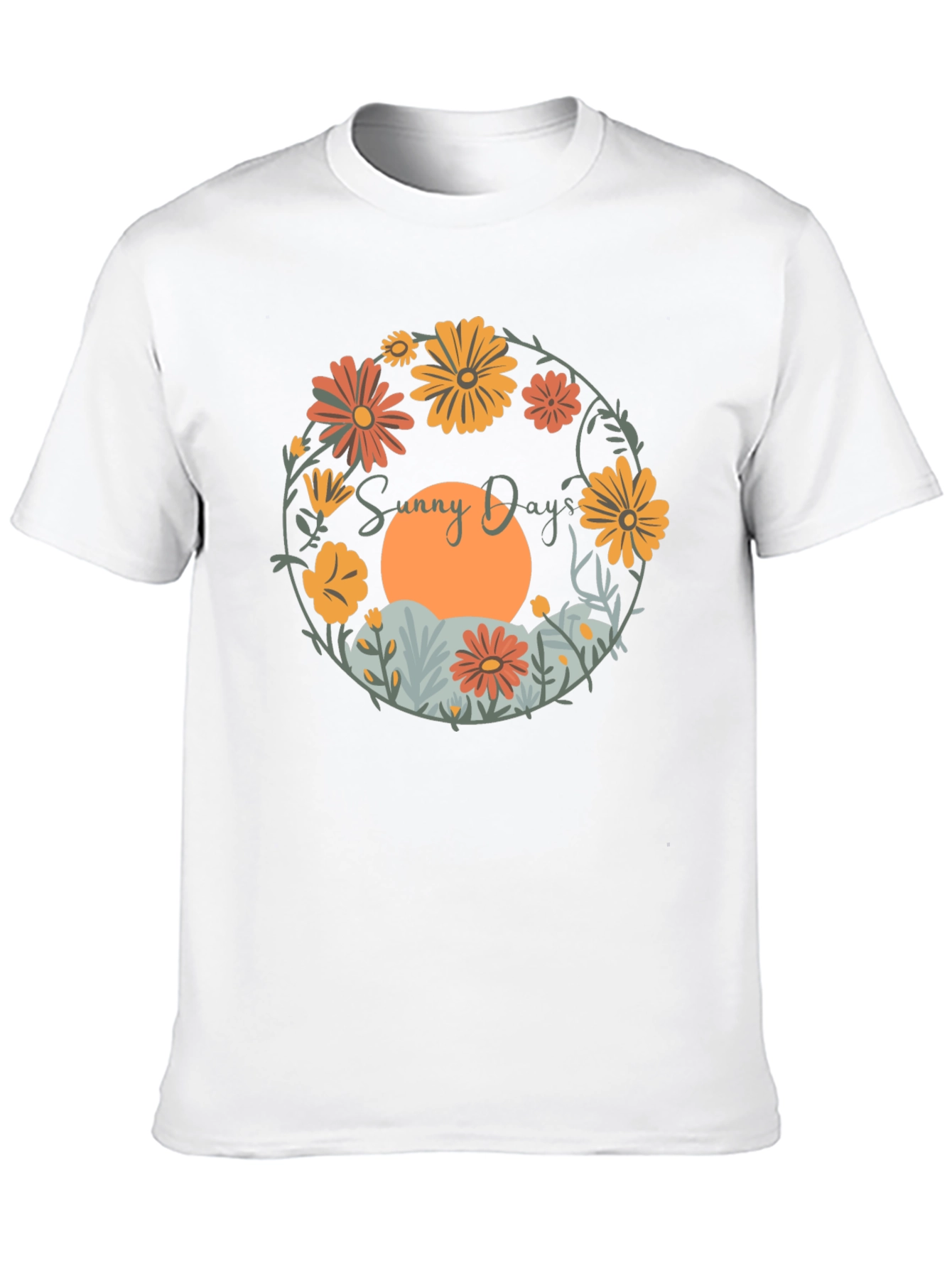 Sunny Days Floral Graphic Tee - Round Neck Comfort Fit