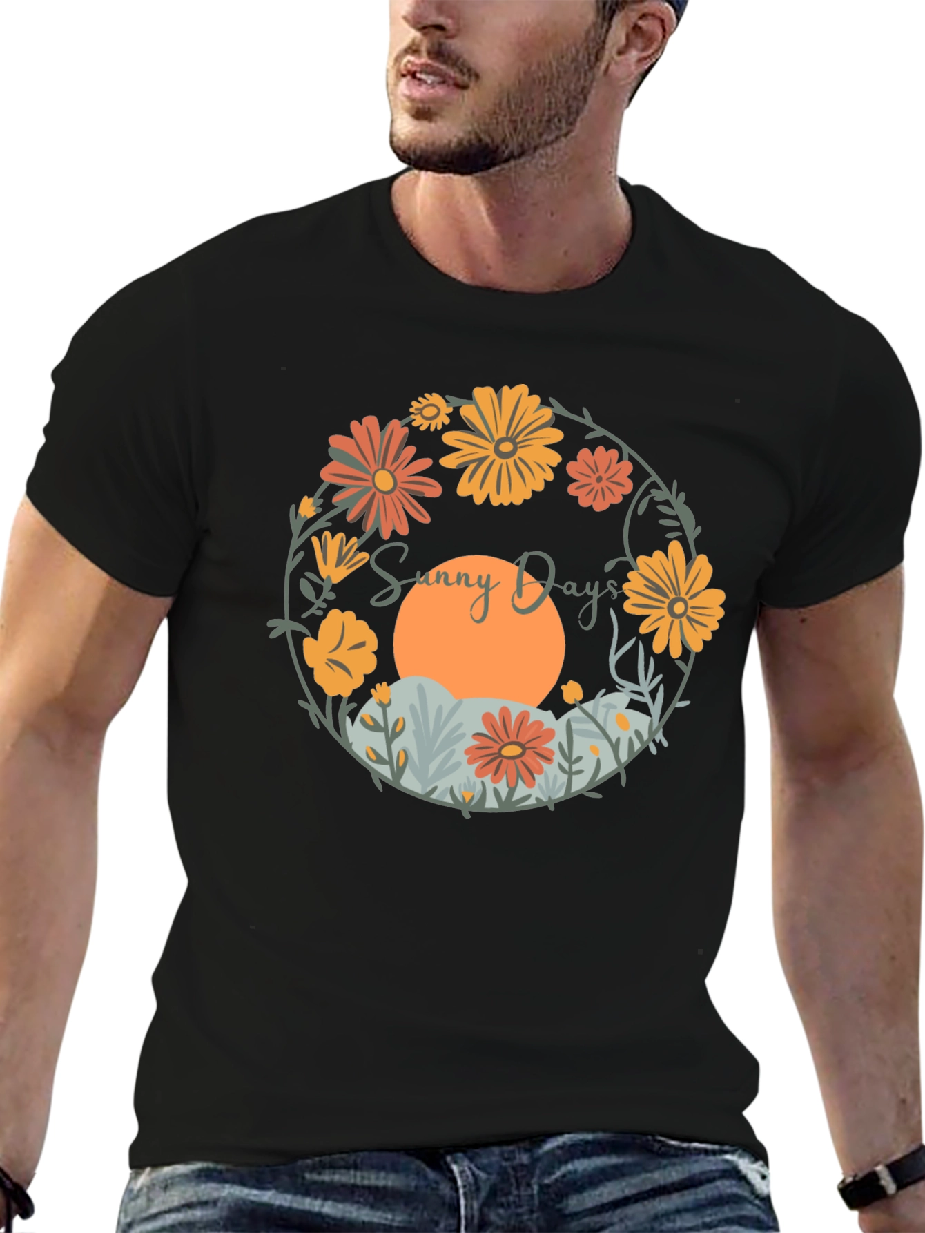 Sunny Days Floral Graphic Tee - Round Neck Comfort Fit
