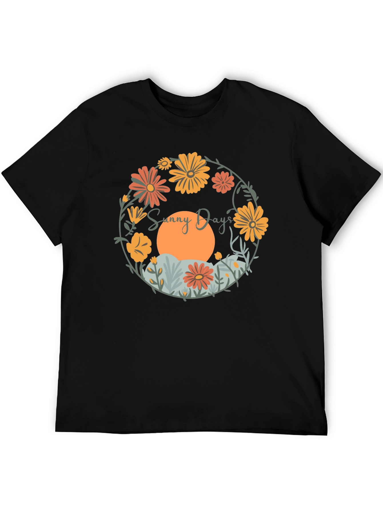 Sunny Days Floral Graphic Tee - Round Neck Comfort Fit