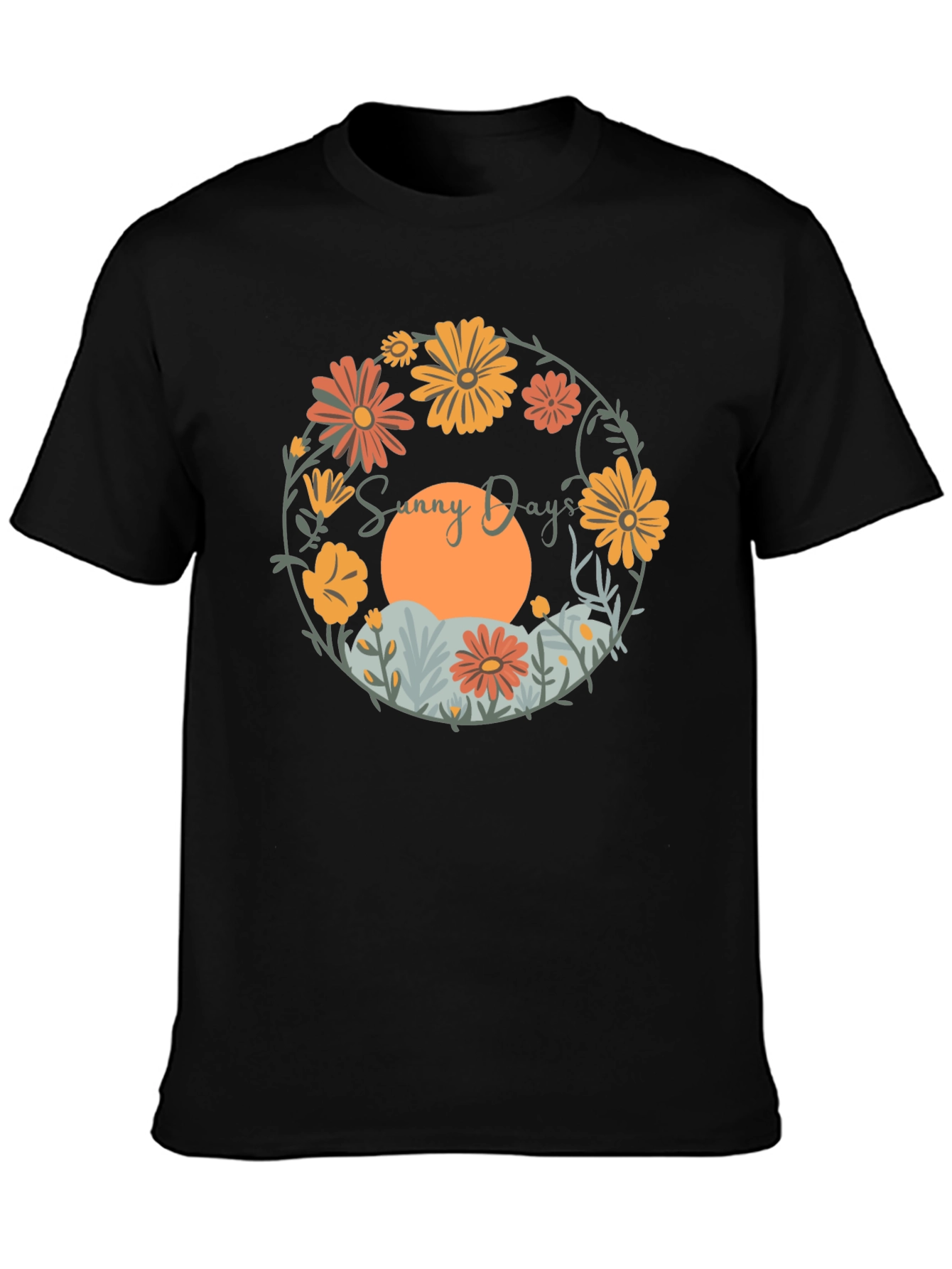Sunny Days Floral Graphic Tee - Round Neck Comfort Fit