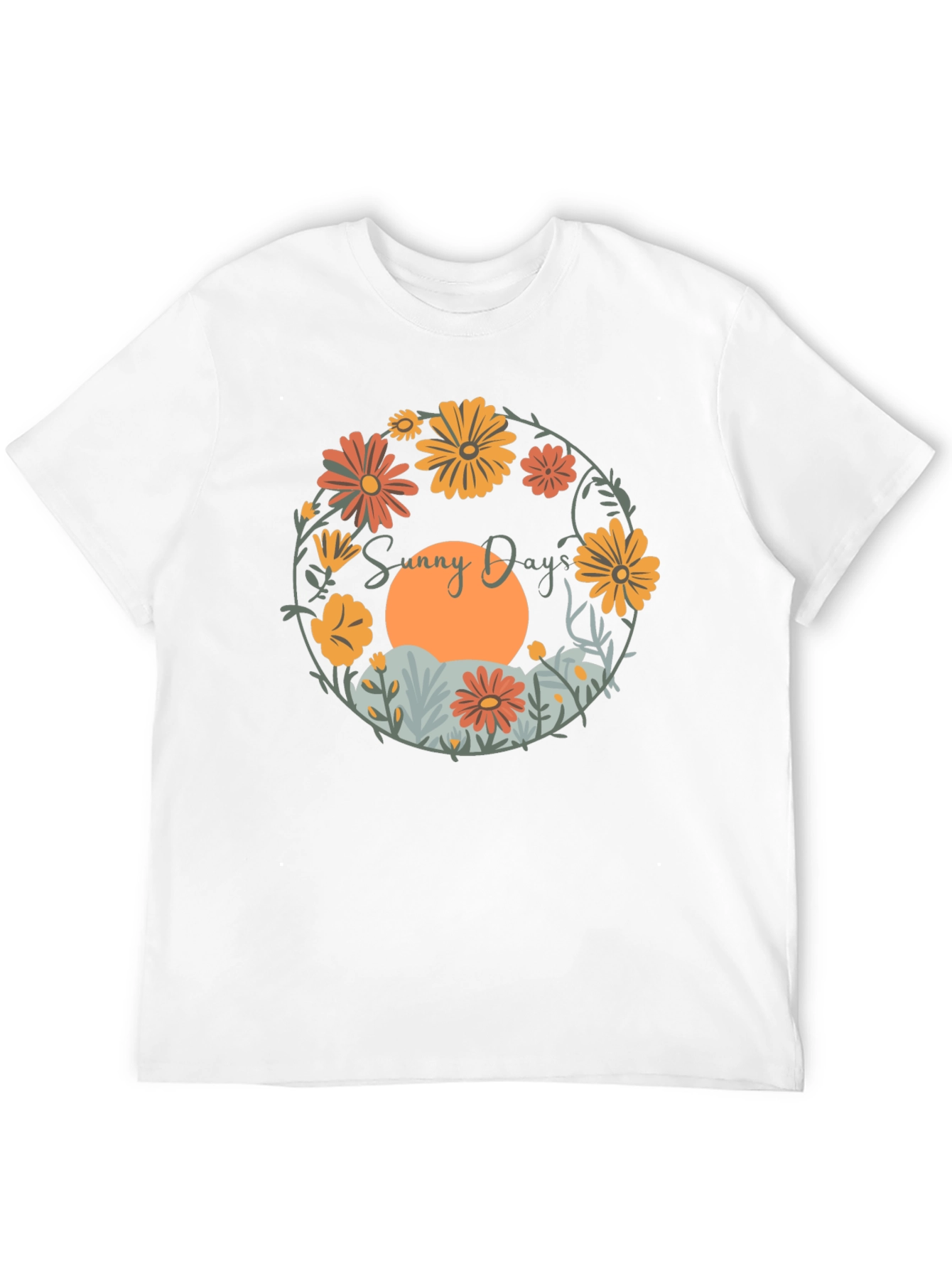 Sunny Days Floral Graphic Tee - Round Neck Comfort Fit