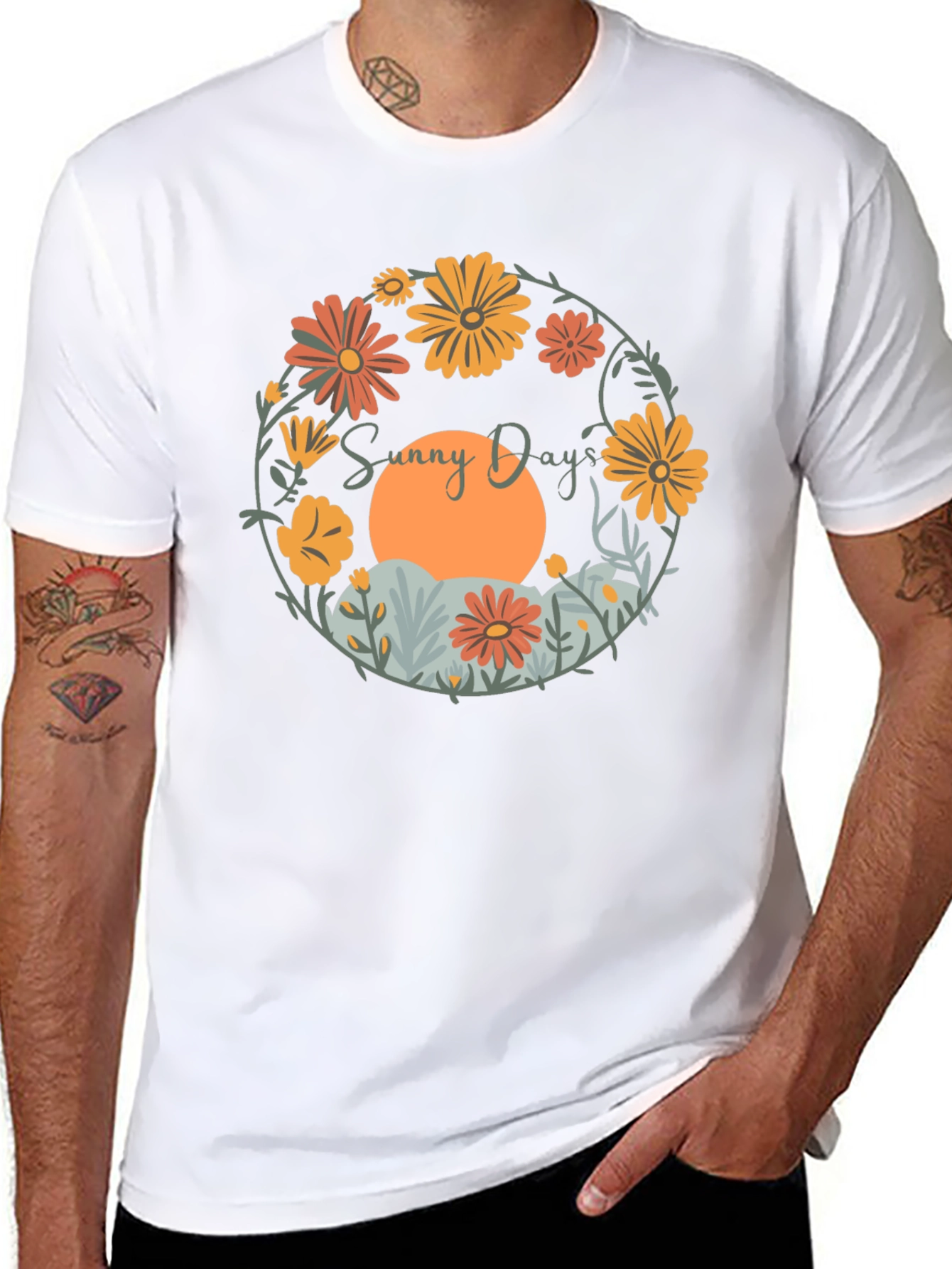 Sunny Days Floral Graphic Tee - Round Neck Comfort Fit