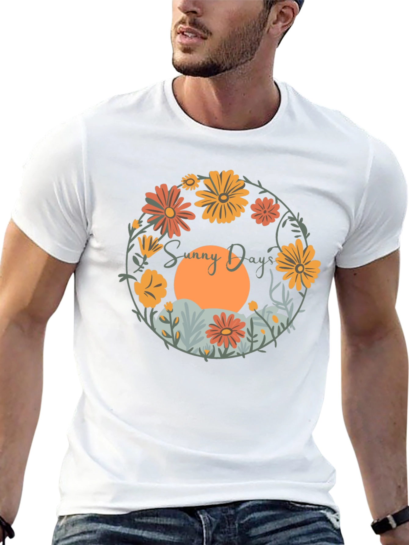 Sunny Days Floral Graphic Tee - Round Neck Comfort Fit