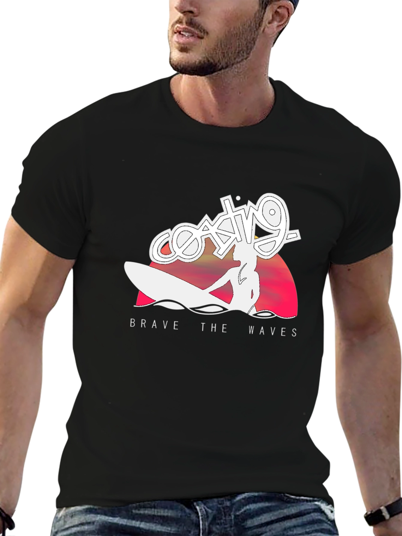 Coasting Brave The Waves T-Shirt - Black Surf Tee