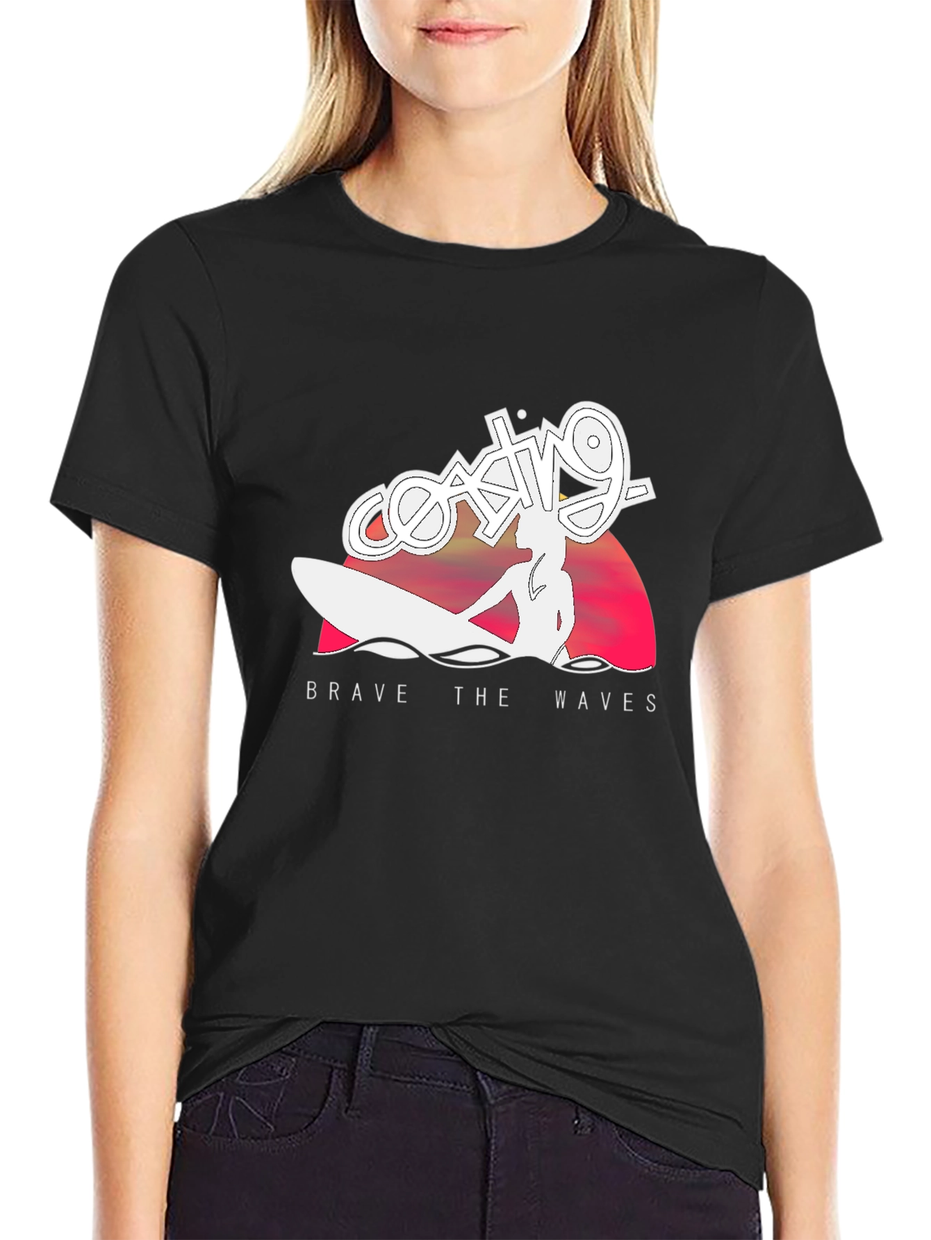 Coasting Brave The Waves T-Shirt - Black Surf Tee
