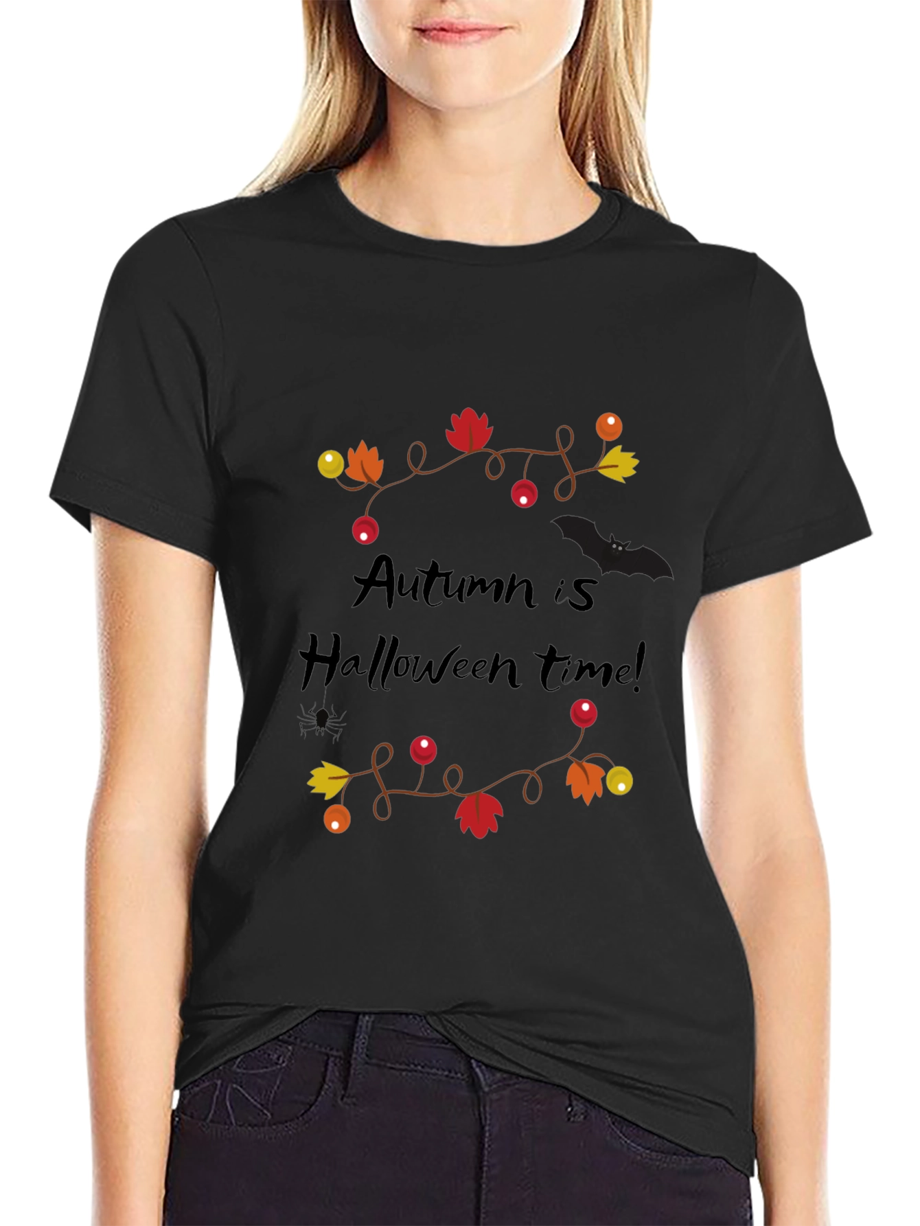 Autumn Is Halloween Time Black Graphic Tee