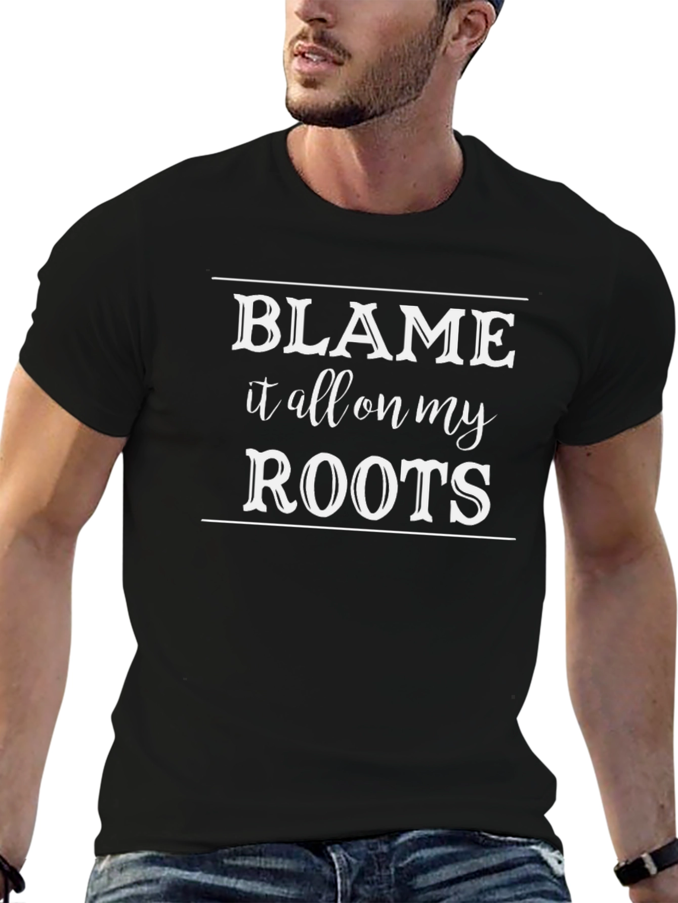 Blame It On My Roots Graphic Tee - Black Cotton T-Shirt