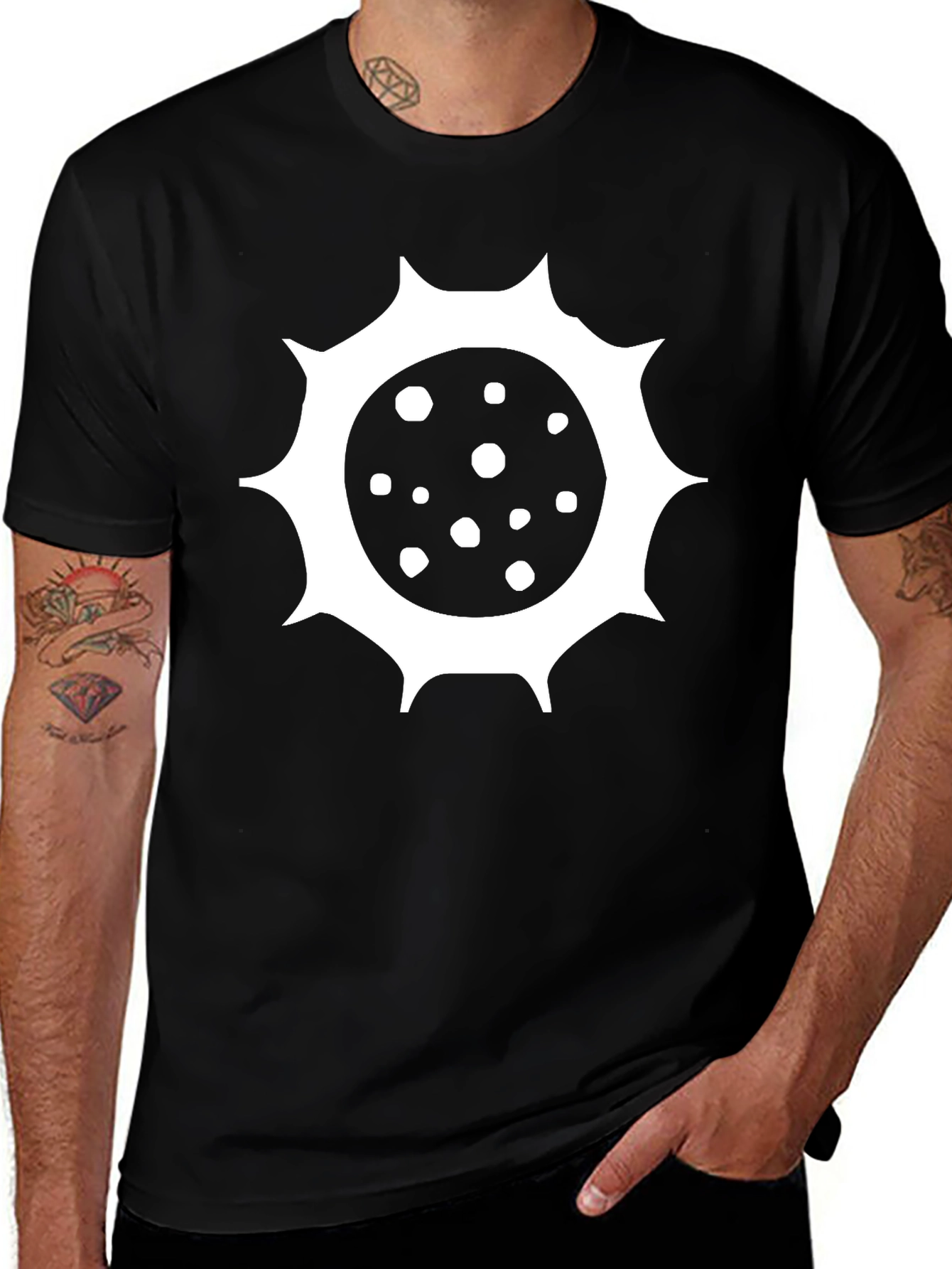 Black T-Shirt with Spiky Sun Design