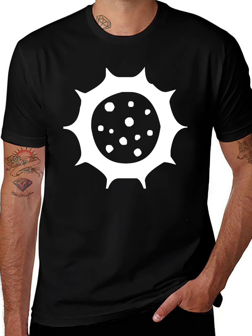 Black T-Shirt with Spiky Sun Design