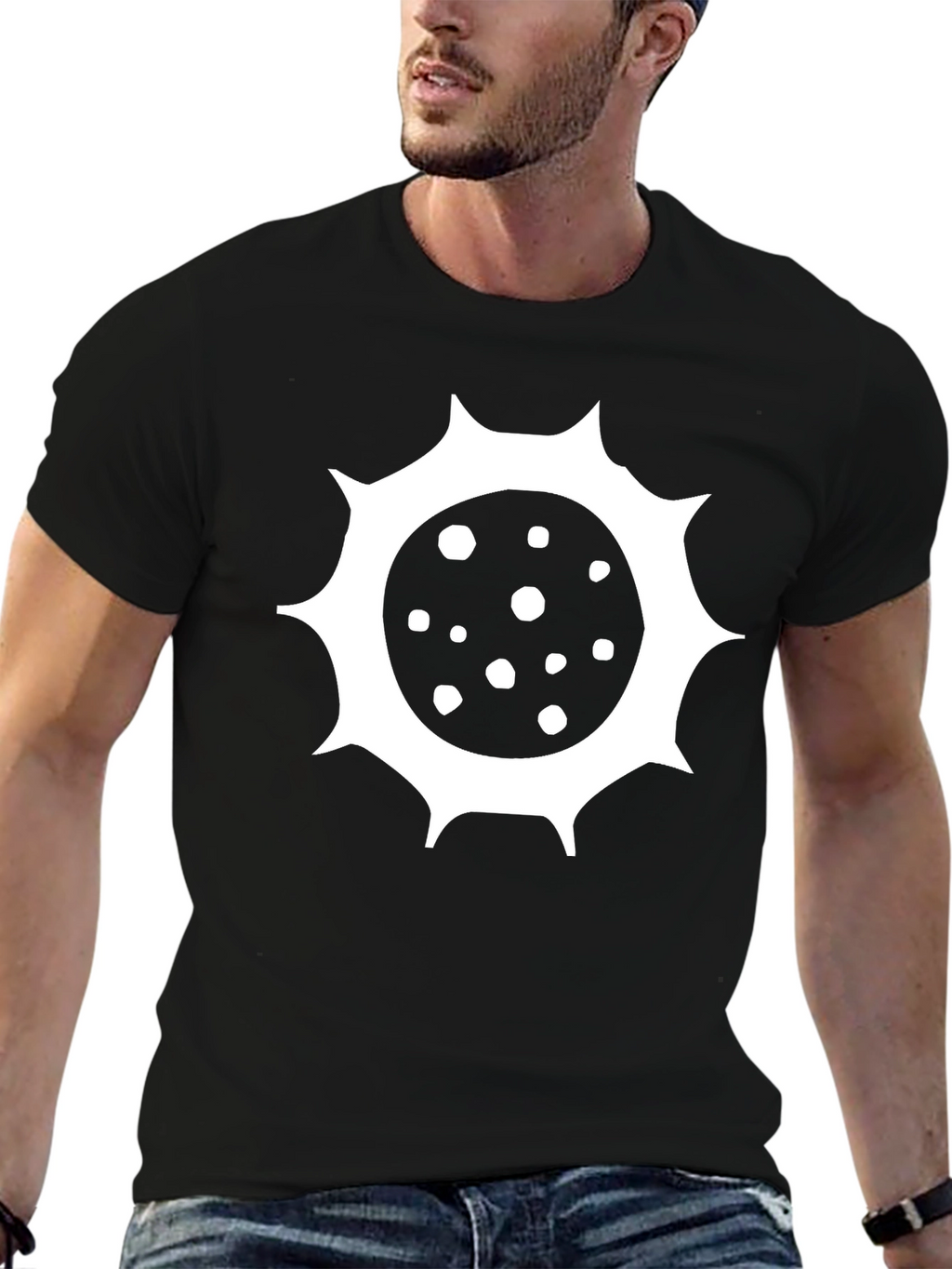 Black T-Shirt with Spiky Sun Design