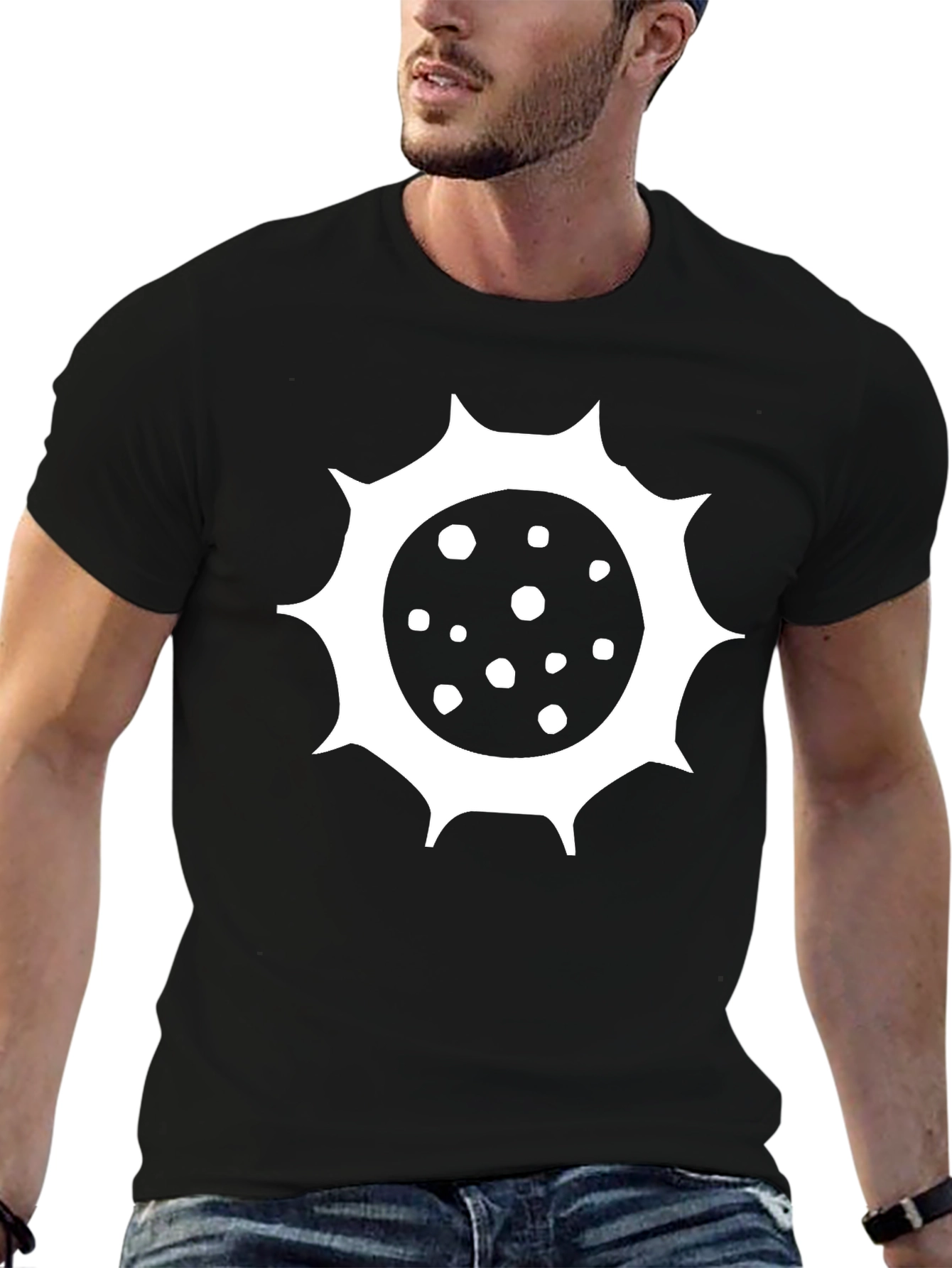 Black T-Shirt with Spiky Sun Design