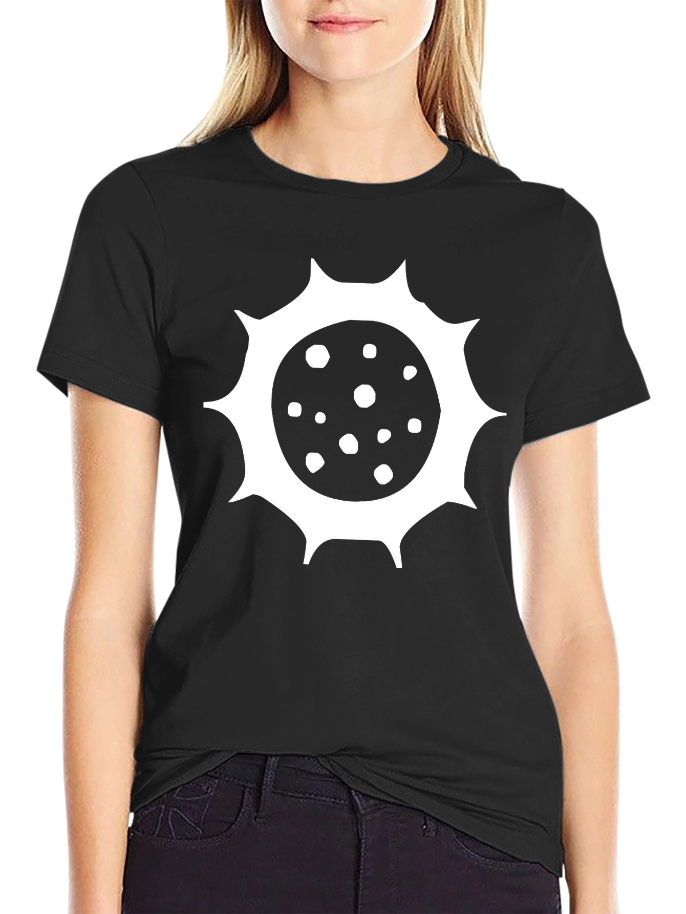 Black T-Shirt with Spiky Sun Design