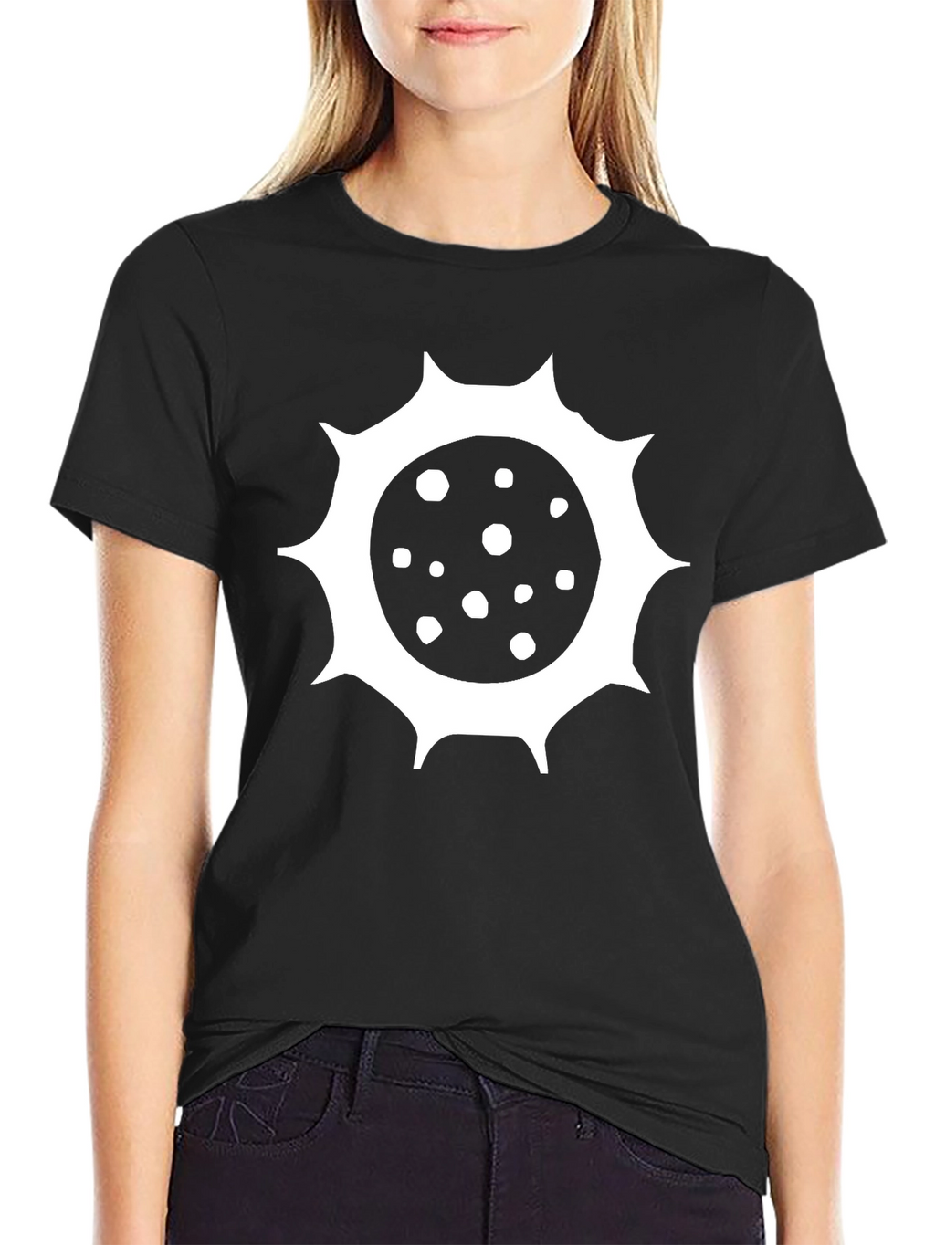 Black T-Shirt with Spiky Sun Design