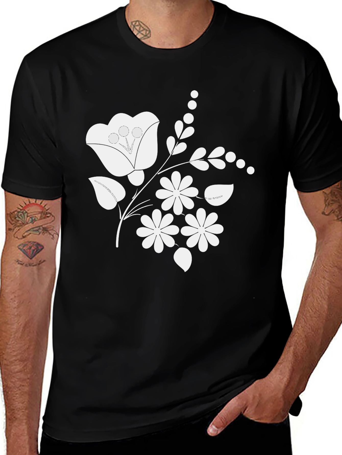 Floral Graphic Black T-Shirt Stylish Casual Wear
