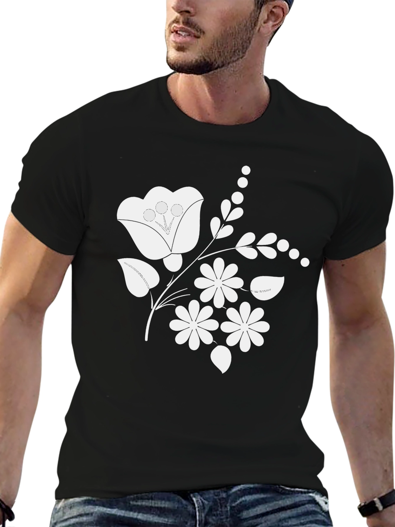 Floral Graphic Black T-Shirt Stylish Casual Wear