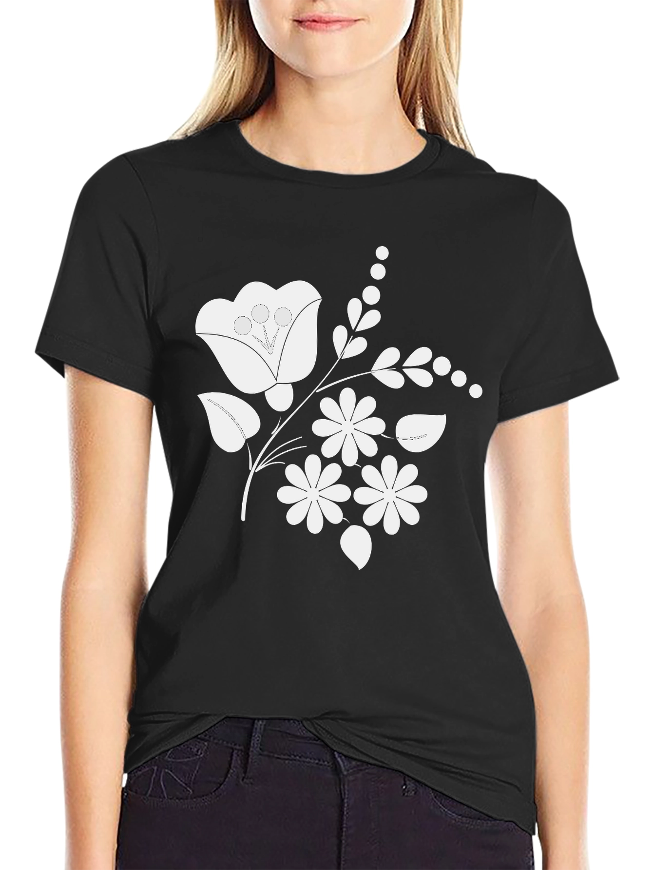 Floral Graphic Black T-Shirt Stylish Casual Wear