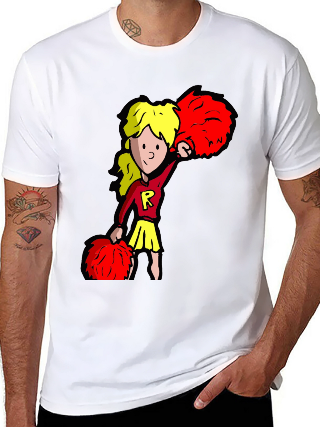 Cheerleader Graphic Tee - Black Cotton T-Shirt