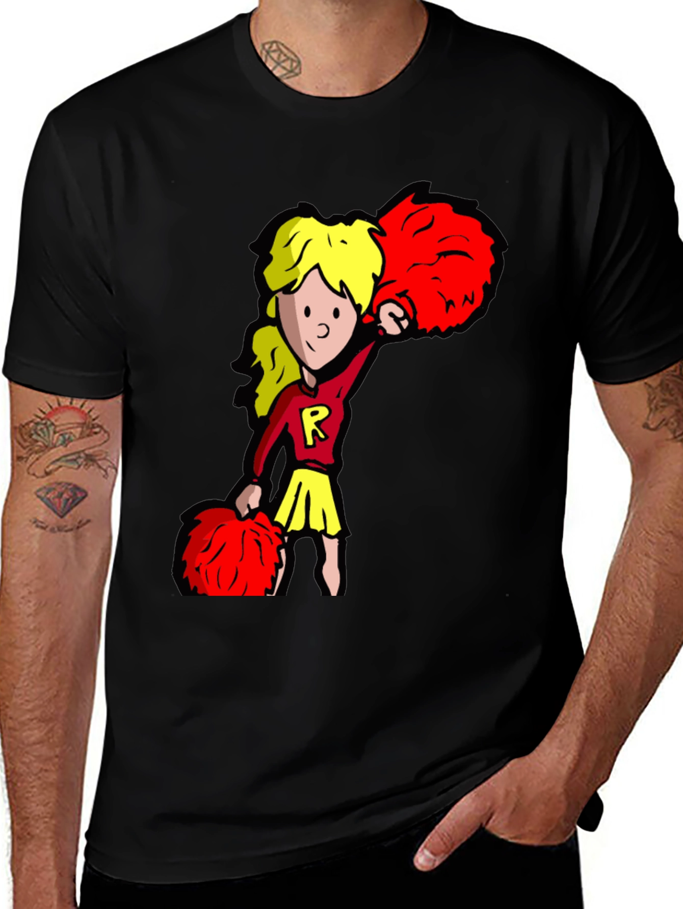 Cheerleader Graphic Tee - Black Cotton T-Shirt