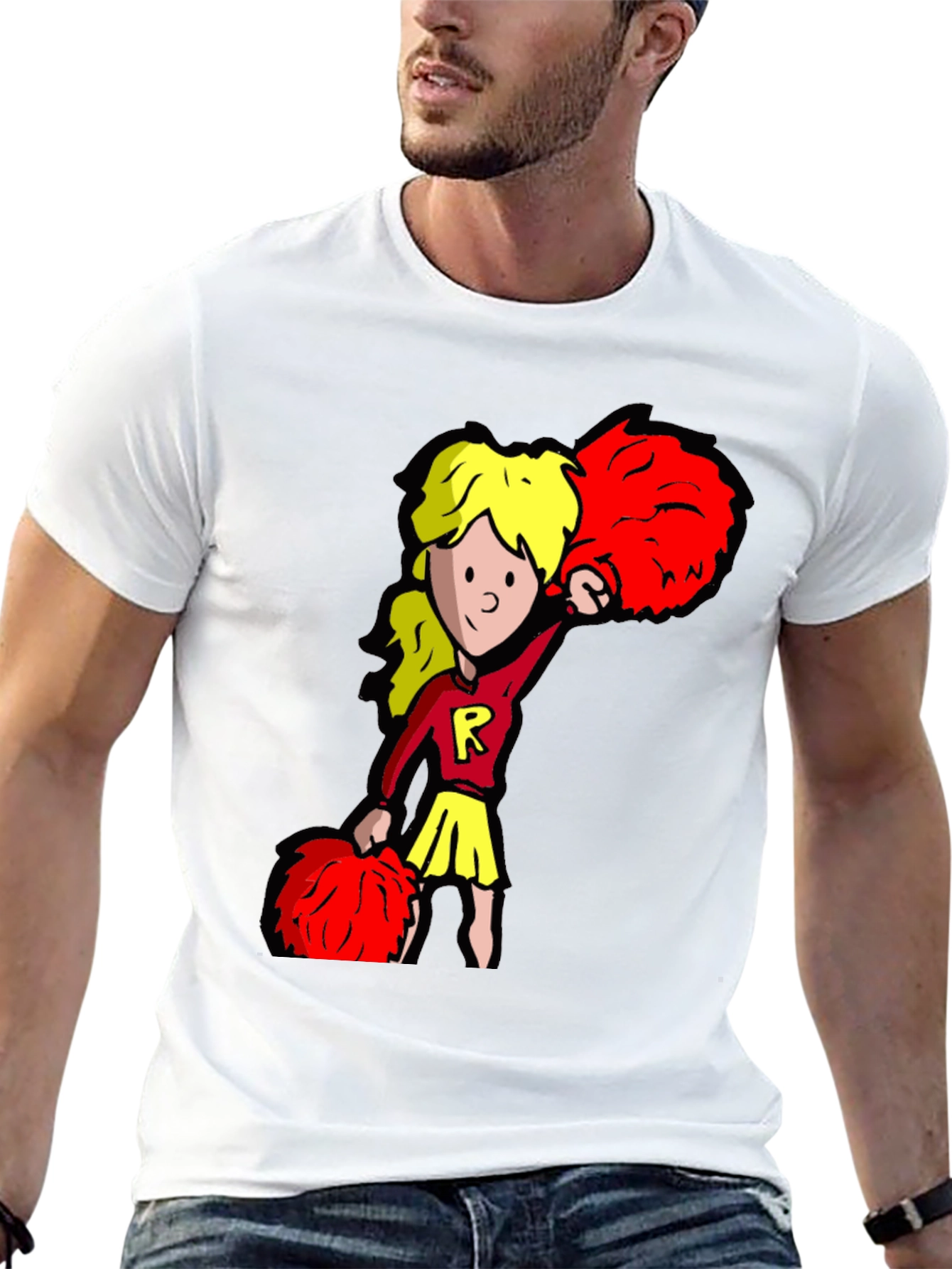 Cheerleader Graphic Tee - Black Cotton T-Shirt