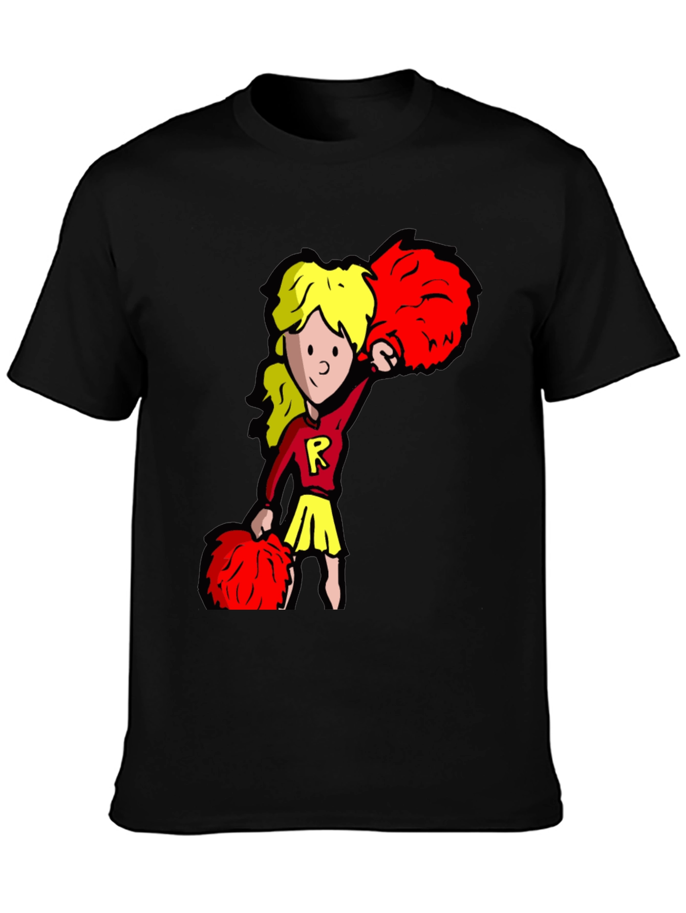 Cheerleader Graphic Tee - Black Cotton T-Shirt